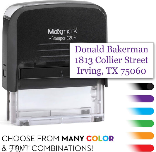 MaxMark Customized Self Inking Stamp - Up to 3 Lines of Text - Small Size - Choose from 15 Ink Colors