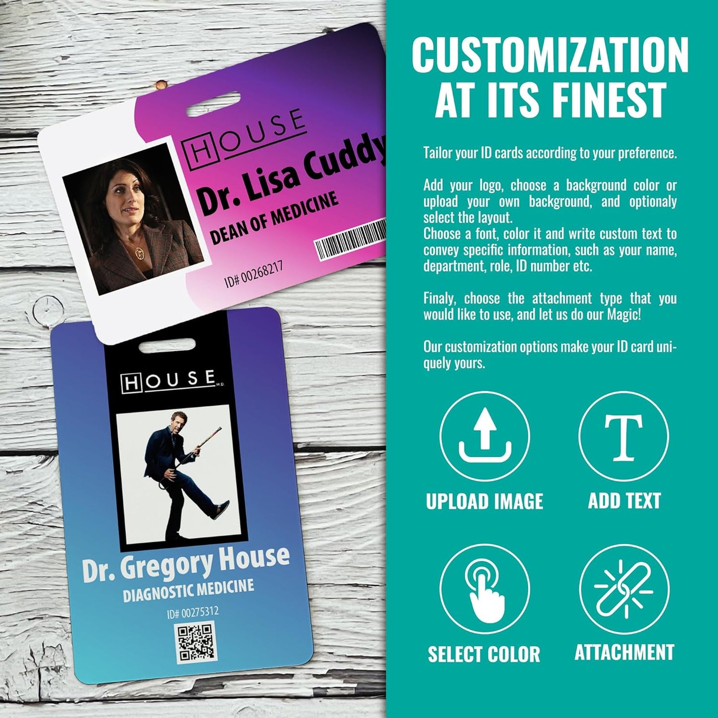 Custom Print Employee ID Badge, Double Sided with Name, Photo, Logo, and Barcode – Unique Photo ID Card Solution (ID Horizontal)