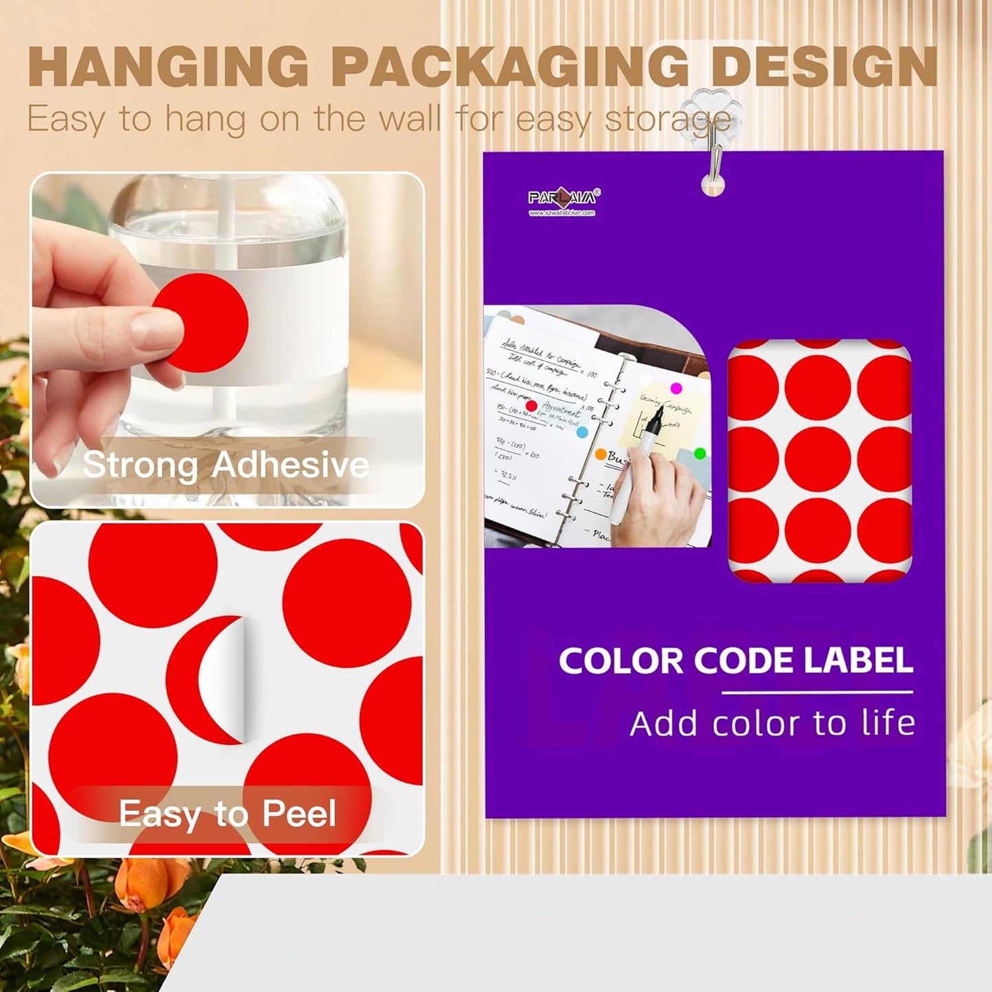 PARLAIM 1 inch Round Red Dot Sticker,720PCS Permanent Adhesive Color Code Circle Sticker Labels for Office Classroom Garage Sale