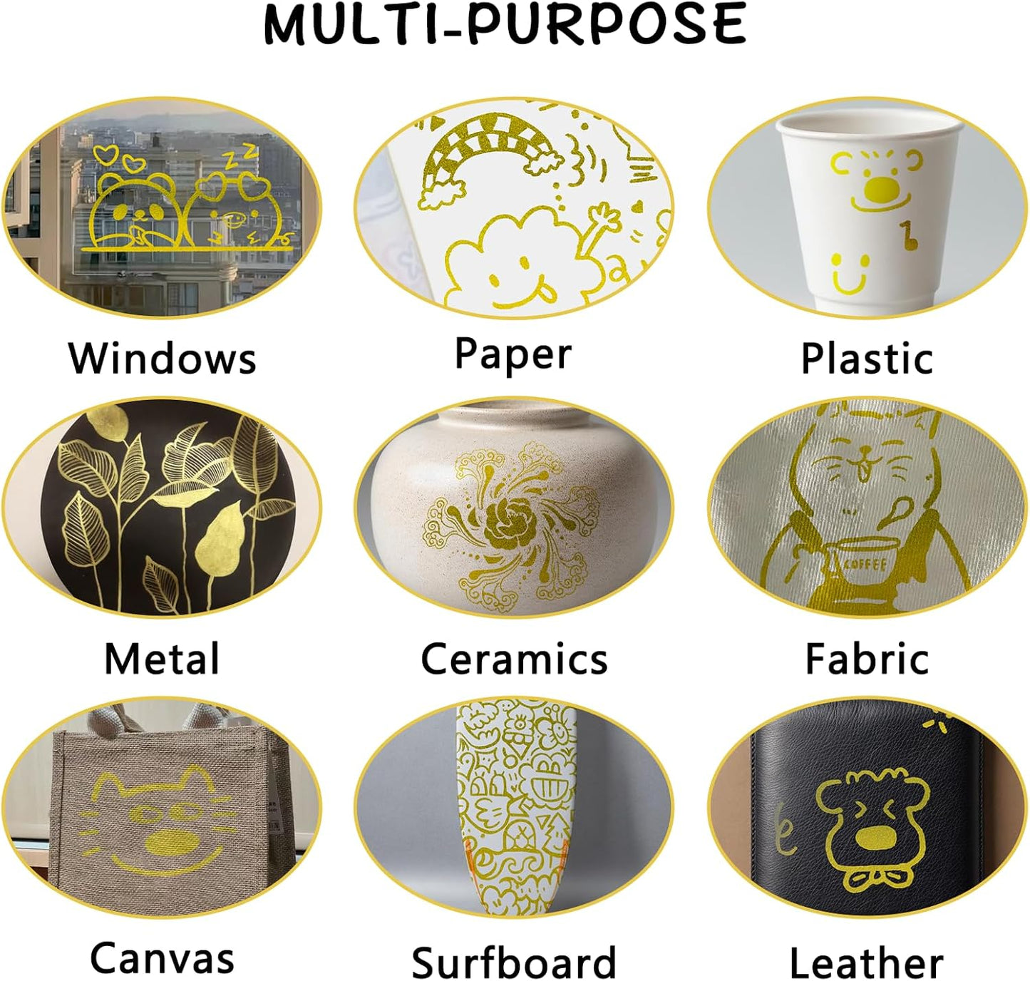 SFAIH Gold Paint Markers Pens - 4 Pack 0.7MM Fine Tip Metallic Acrylic Markers for Rock Painting, Wood, Metal, Fabric, Plastic, Canvas, Glass, Ceramic, Diy Crafts, Drawing, Tire