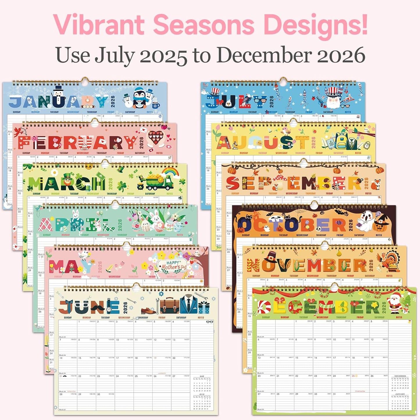 Lbylyhxc Calendar 2026 - 18 Monthly Wall Calendar 2025-2026 from July 2025 to December 2026, 14.8 x 11.5 Inches.Thick Paper includes major holidays and dedicated space for notes and important dates (Calendar 2025-2026 festivals)