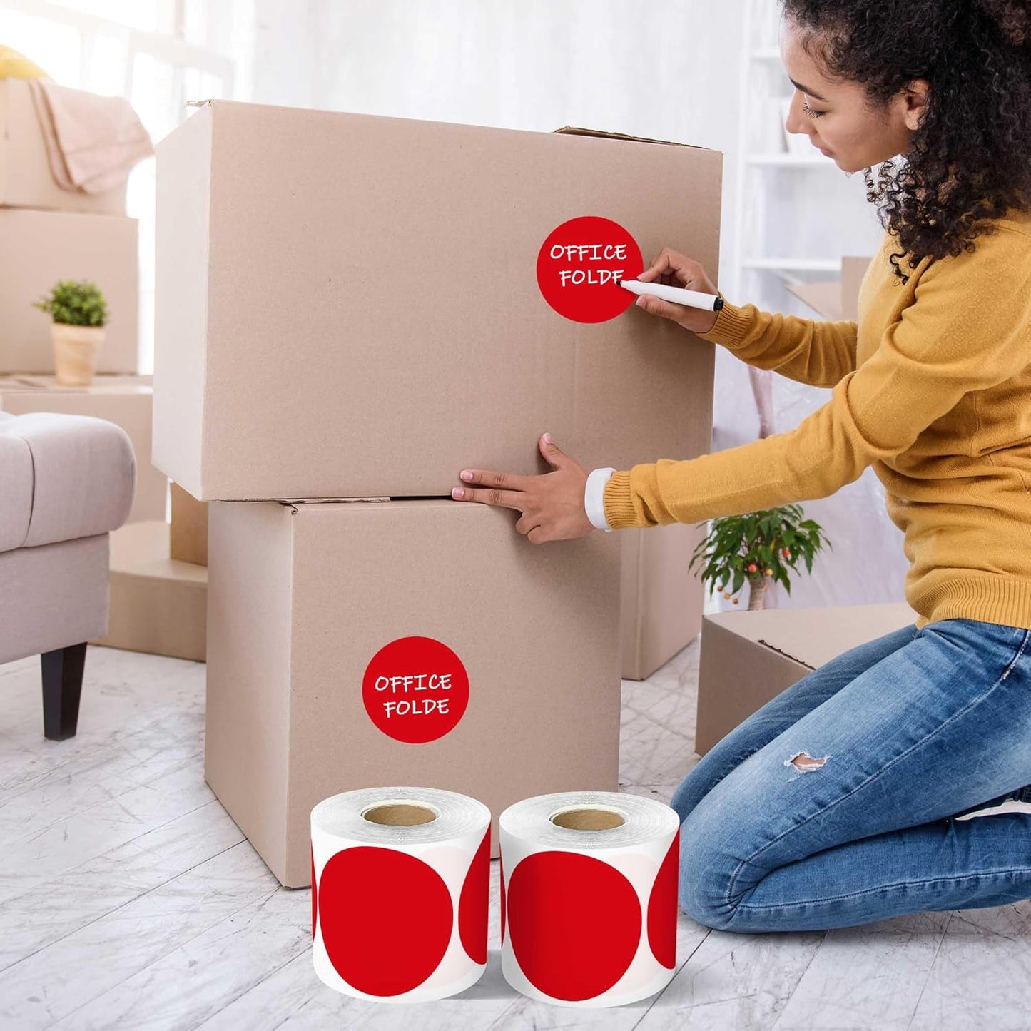 PARLAIM 3”Color Coding Labels Stickers,4Rolls/2000per Dispenser Box Round Adhesive Circle Dot Stickers for Inventory Office Home (Red)