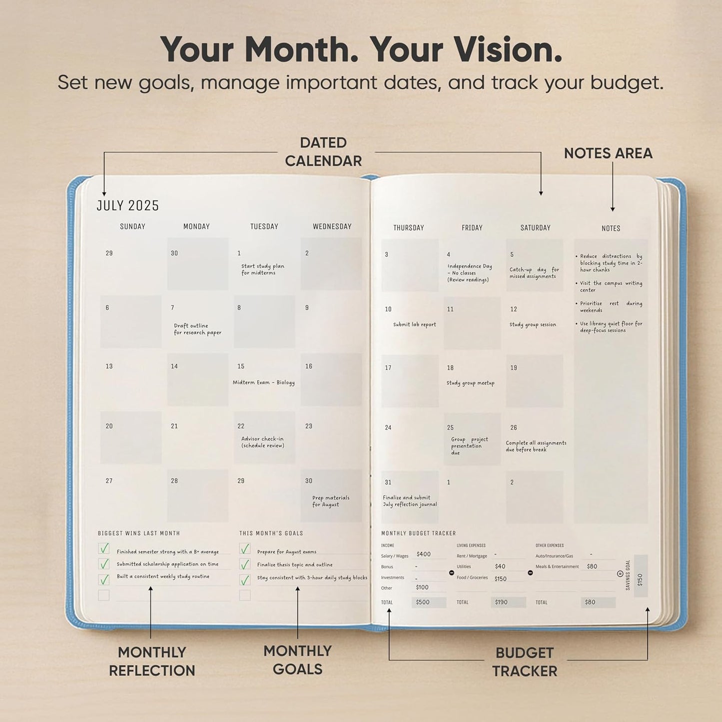 July 2025-2026 Planner 8.5 x 11 Pro Max - Dated Productivity & Academic 2025-2026 - Daily, Weekly & Monthly Planner With July Start Date - A4 - Productivity Store