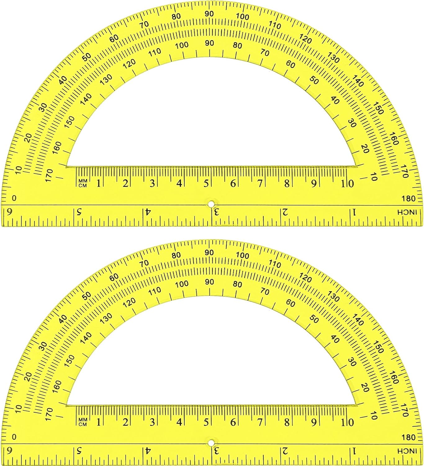 Zonon 2 Pcs 6 Inch Plastic Protractor Math Protractors 180 Degrees Angle Measurement, Translucent for Geometry Classroom Kid Student School Office Supplies(Yellow)