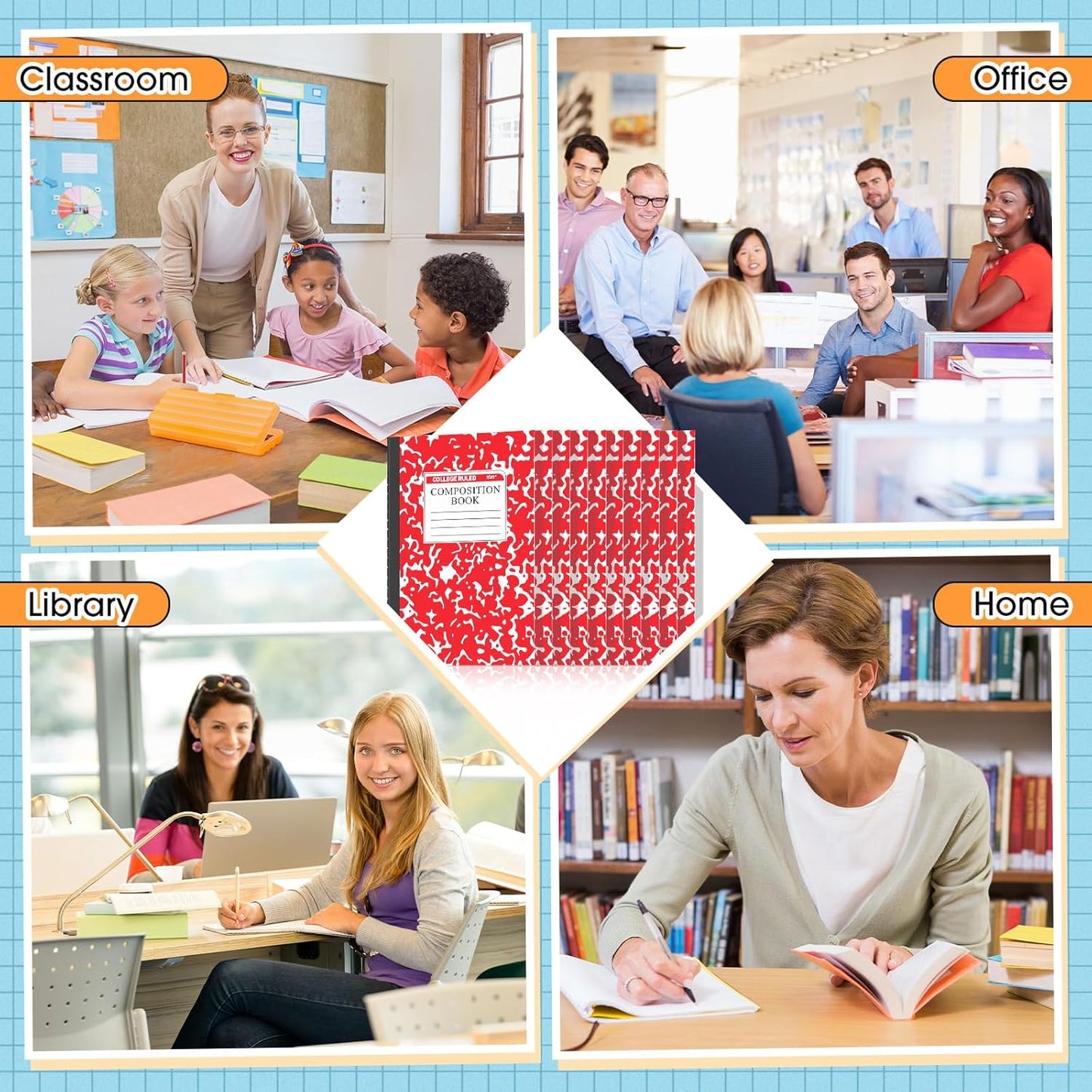 Fainne 100 Pack A5 Composition Notebooks Bulk College Ruled Composition Notebooks Marble Covers Notebook for Student Classroom Office Supplies 30 Sheet/60 Page(Red)