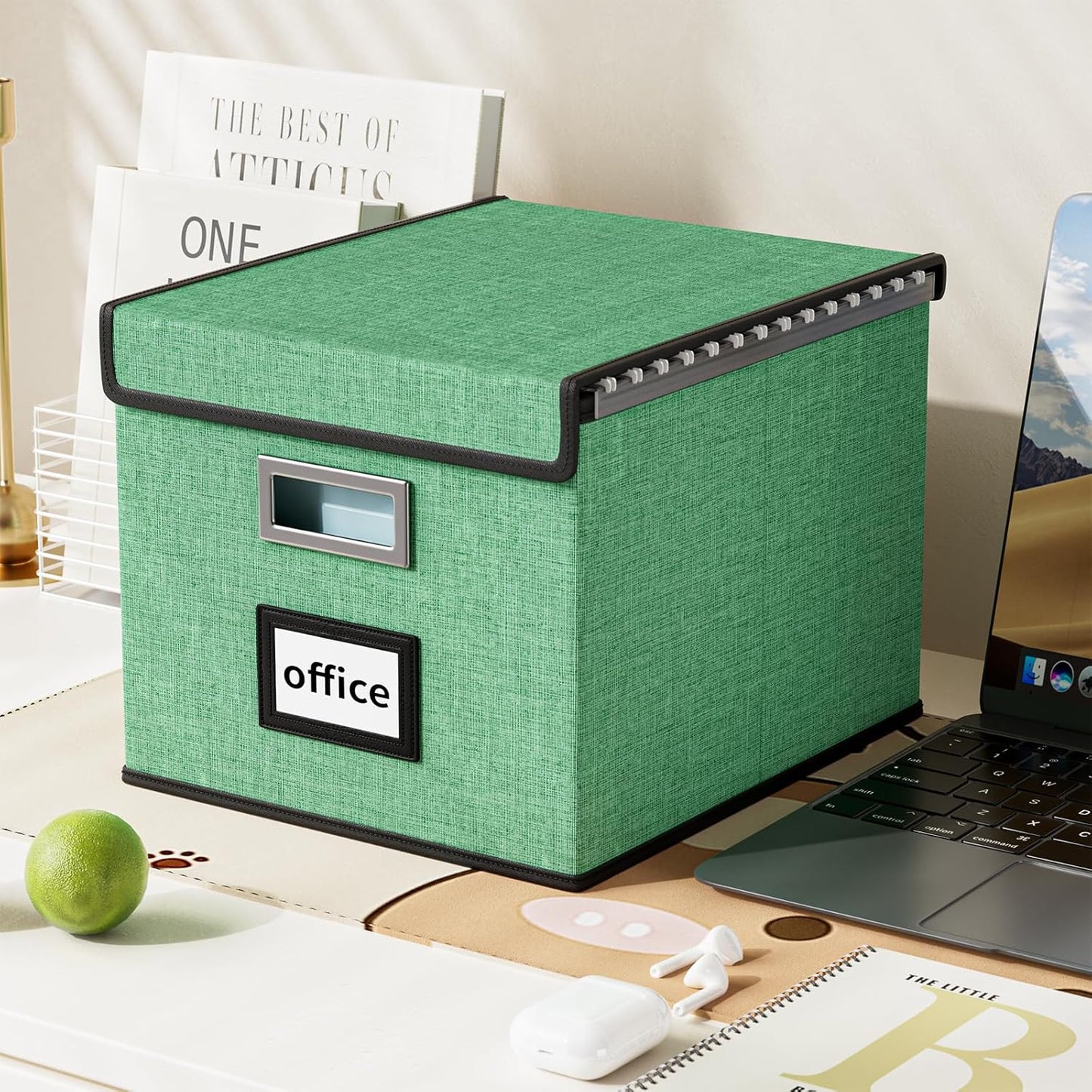 Huolewa Decorative File Organizer Box with Lid, Collapsible File Storage Organizer Boxes with Lids, Linen Hanging Filing&Storage Boxes for Office/Decor/Home, Filing System for File and Folders Storage