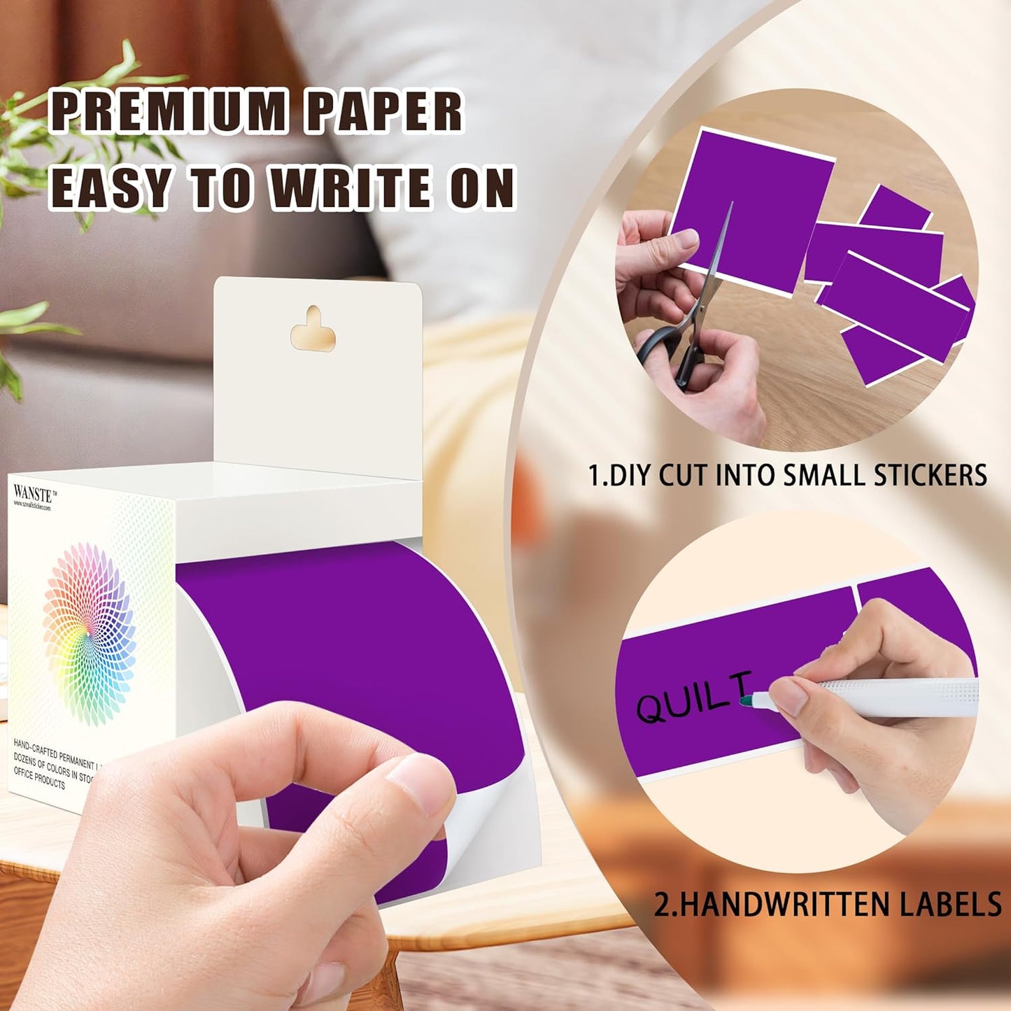 3 x 5 Inch 250Pcs Rectangle Color Coding Stickers,Strong Adhesion Easy to Write Label for Moving,Box Organization,Inventory,Business,Purple