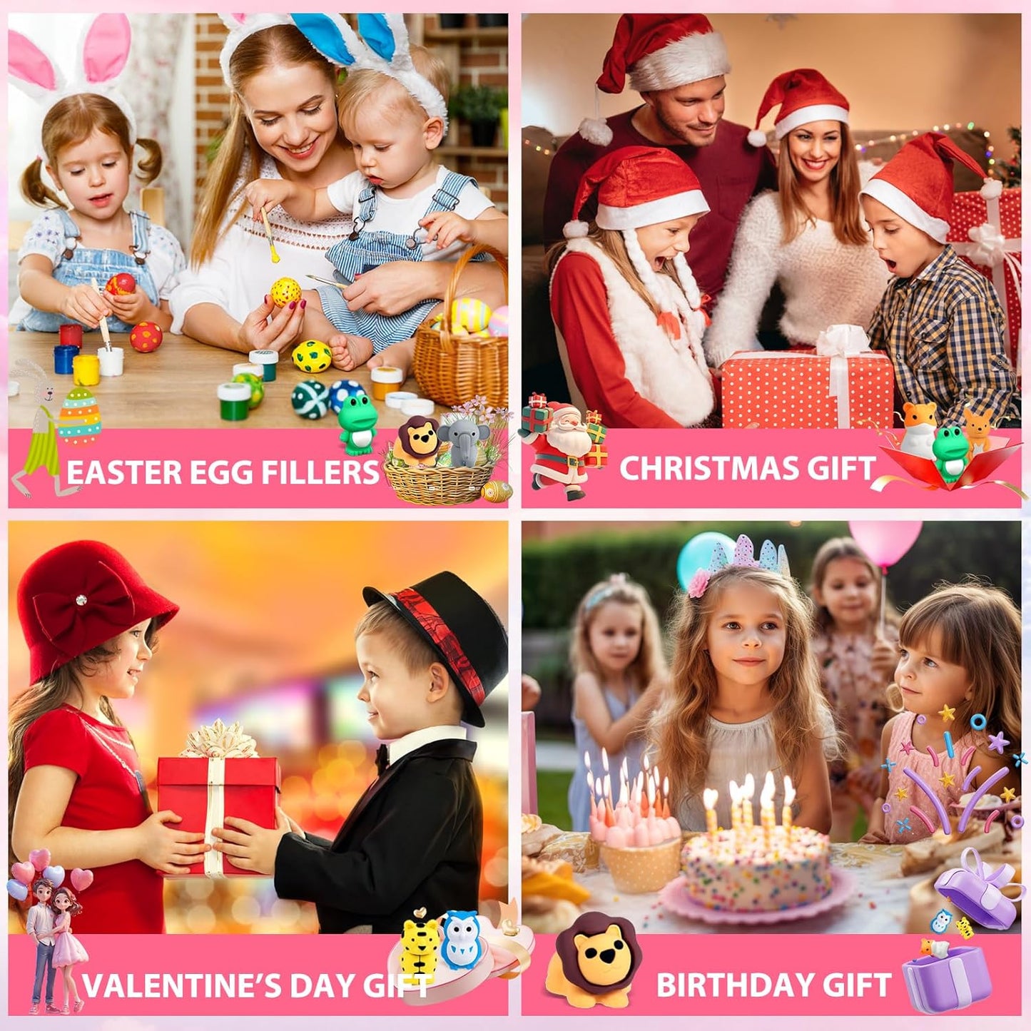 64Pcs Animal Erasers Bulk Cute Desk Pets Kids Puzzle Erasers Take Apart Cool 3D Eraser Mini Pencil Eraser Fun Party Favors for School Supplies Classroom Rewards Easter Egg Fillers Gifts