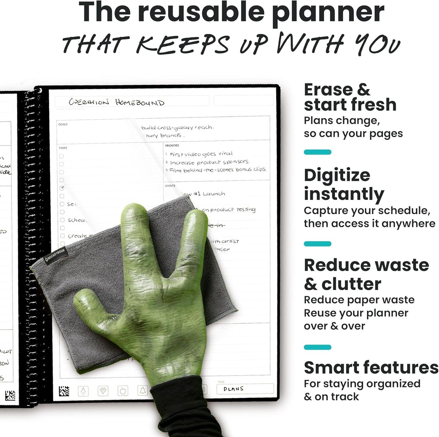 Rocketbook Flex Planner, Reusable Undated Smart, Letter Size 8.5x11 in Black – Daily, Weekly, Monthly, Annual Calendar, Tasks, Goals, Scheduling, Productivity, App Connected, Erasable, Durable Cover