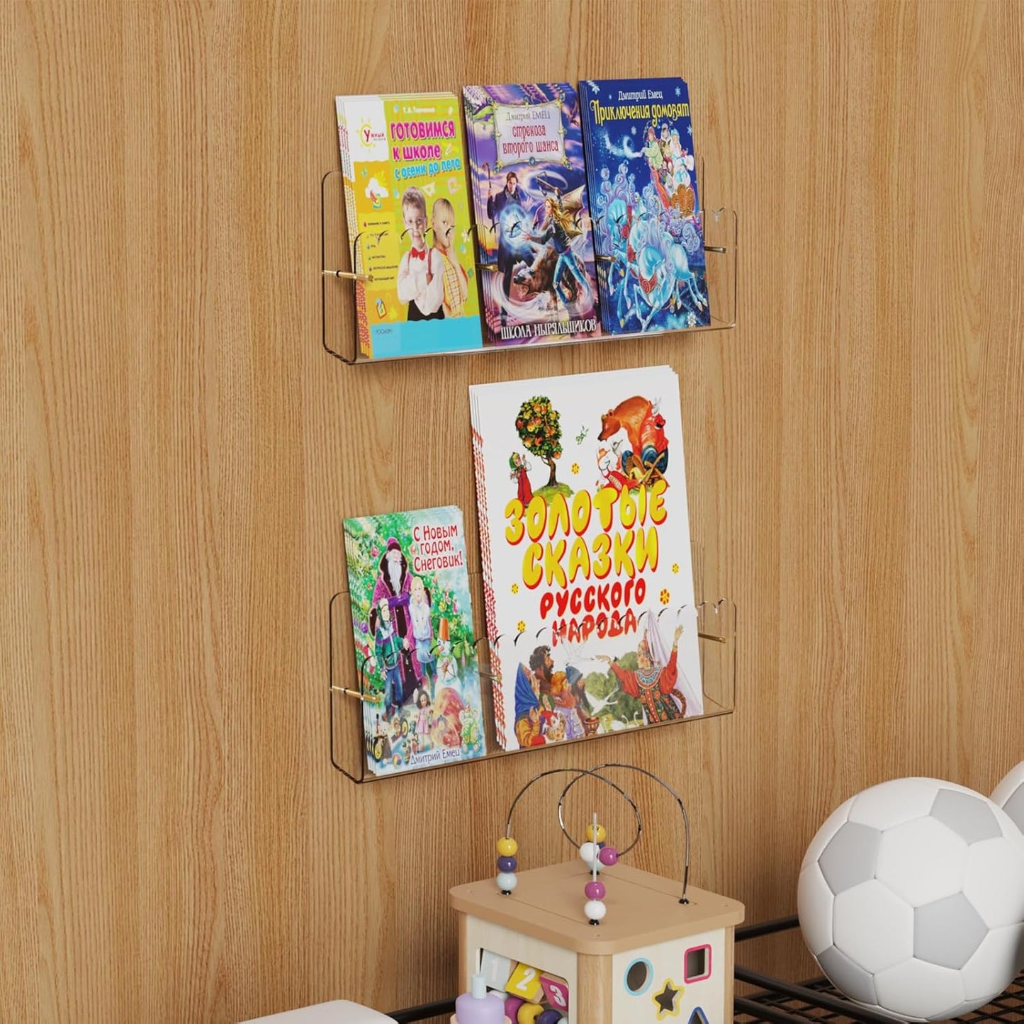 Brochure Holder Wall Mount, 2 Pack Acrylic Modular Flyer with Adjustable Magnetic Golden Bolt, Wavy Lace Pamphlet Display Stand for Organizer Trifold Flyer, Document, Leaflet, 3 Slots