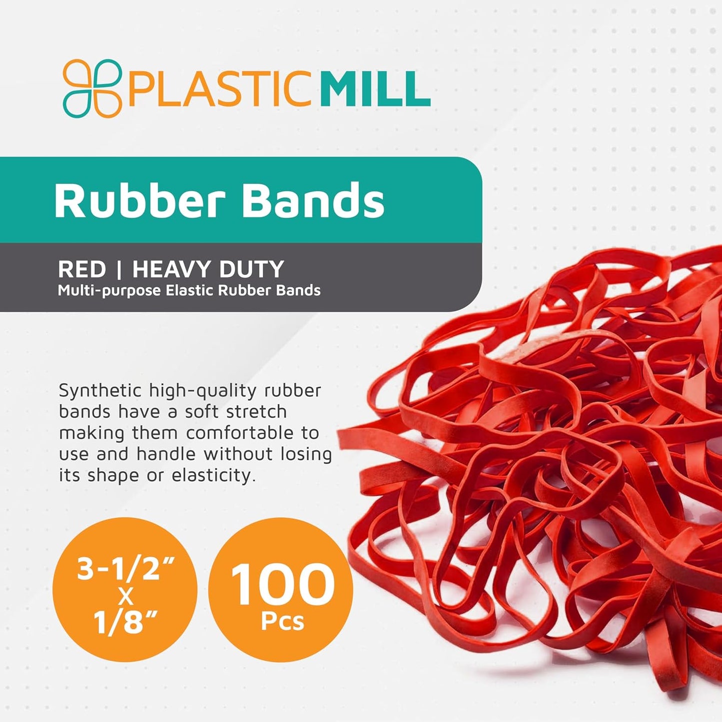PlasticMill Red Rubber Bands Size 33 (3 1/2" x 1/8") - #33 Colored Rubber Bands Office Supplies - Strong, Elastic Bands for Crafts, Balloon Garland, Cash, File Folders (100-Pack)