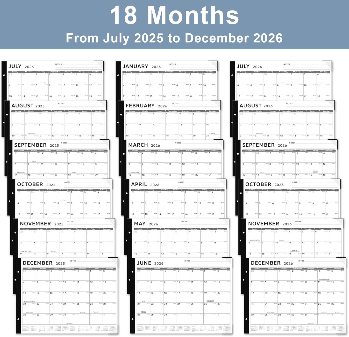 Desk Calendar 2025-2026, KOPEESY 22" x 17" Large Desk Calendar, 18 Months From July 2025 to December 2026, Desktop Calendar with Notes and Thick Paper for Home, Office and School