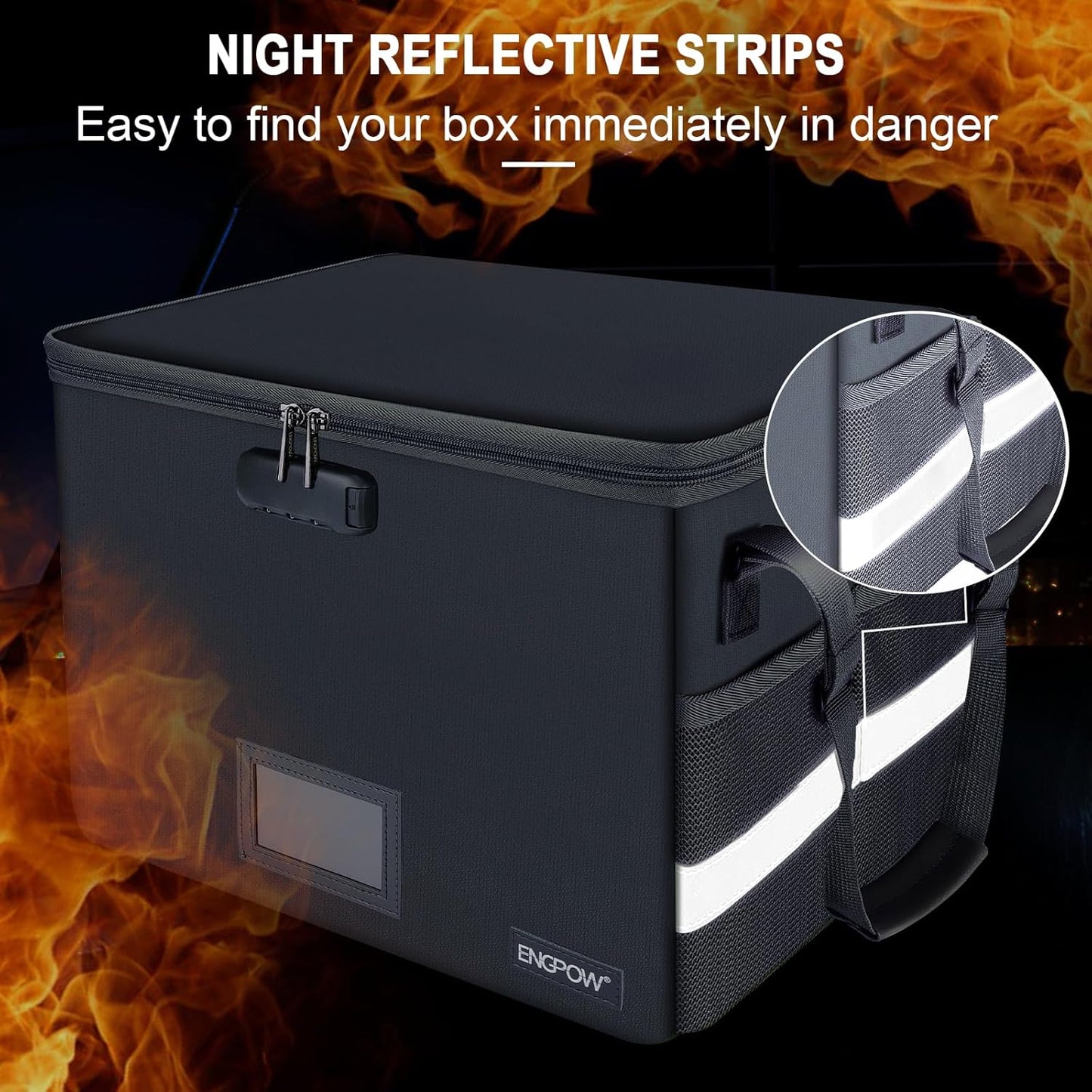 ENGPOW File Box with Lock, Fireproof Document Box with Pockets, Collapsible File Organizer Filing Storage Cabinet with Handle, Portable Home Office Safe for Hanging Letter/Legal Folders,Gray,2 Pack