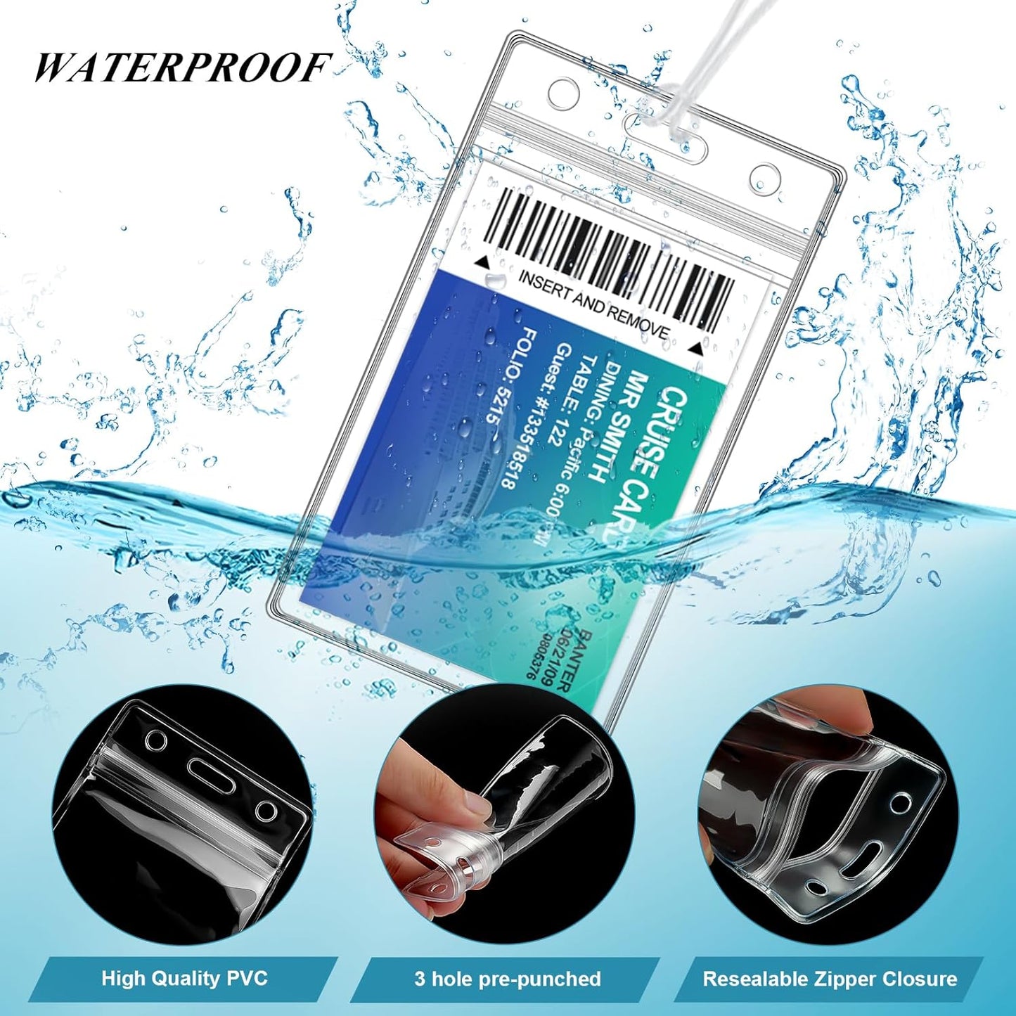 50 Pack Clear Plastic Luggage Bag Tag Holder Badge Label Tag Holder with 50 Pack Luggage Loops Straps for Office Business Travel Supplies