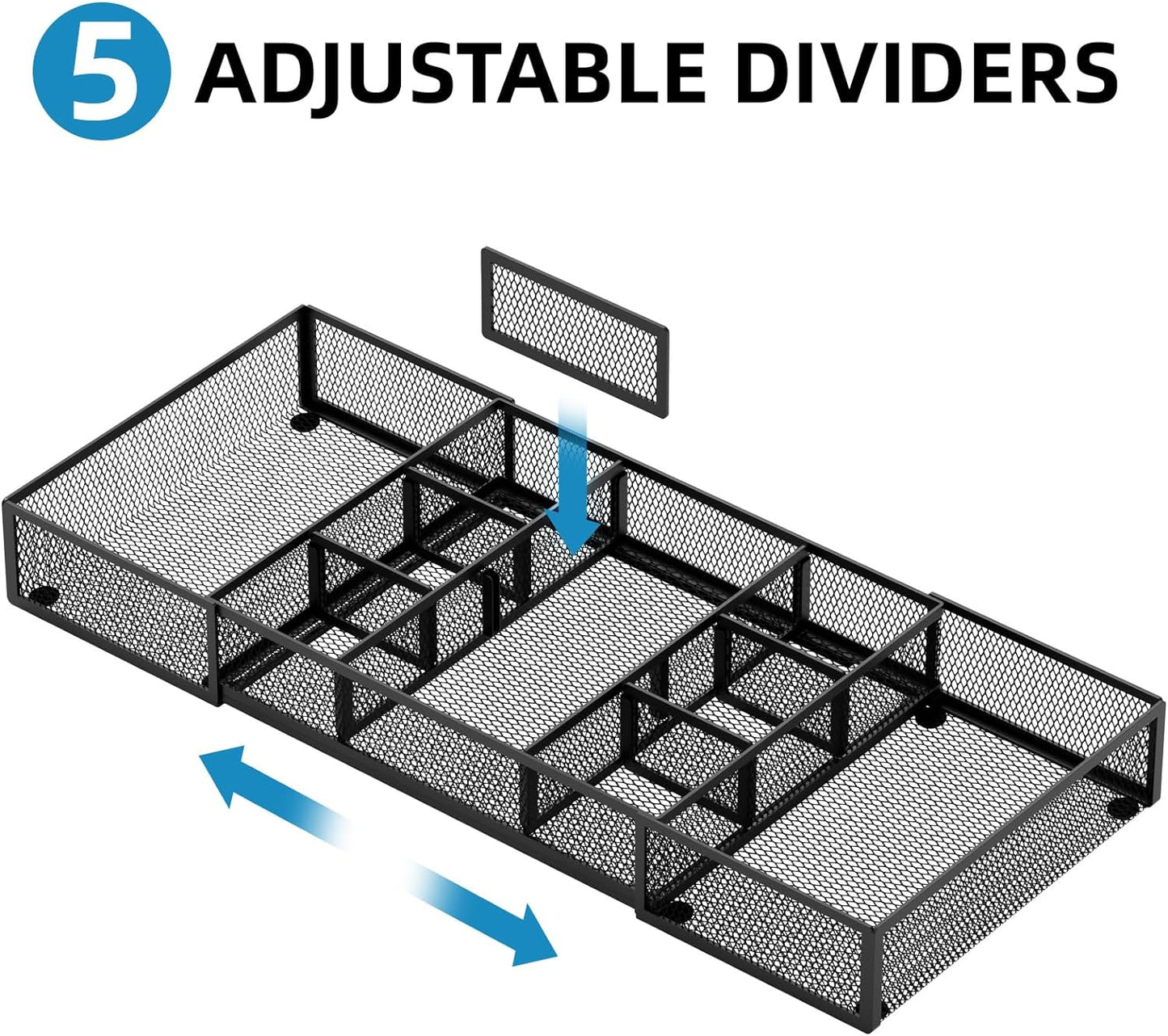 Marbrasse Expandable Desk Drawer Organizer, Mesh Drawer Organizer Tray with 10 Adjustable Compartments, Desk Organizers and Accessories for Office Supplies (Longer Expandable Drawer Organizer-B)