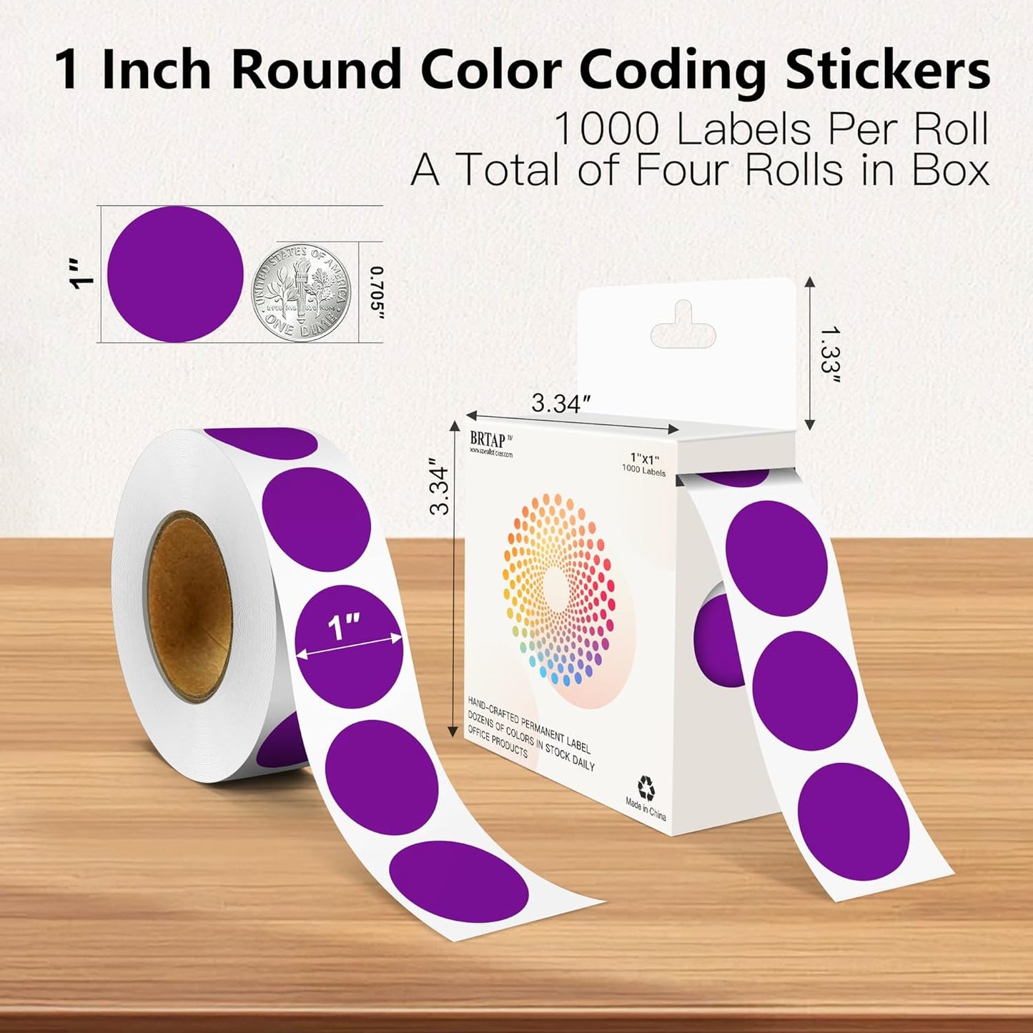 Purple 1 Inch Round Color Coding Labels with 4000 Dots, 4 Rolls - Bright Color Dot Stickers for File Folders, Inventory System - Highly Visible