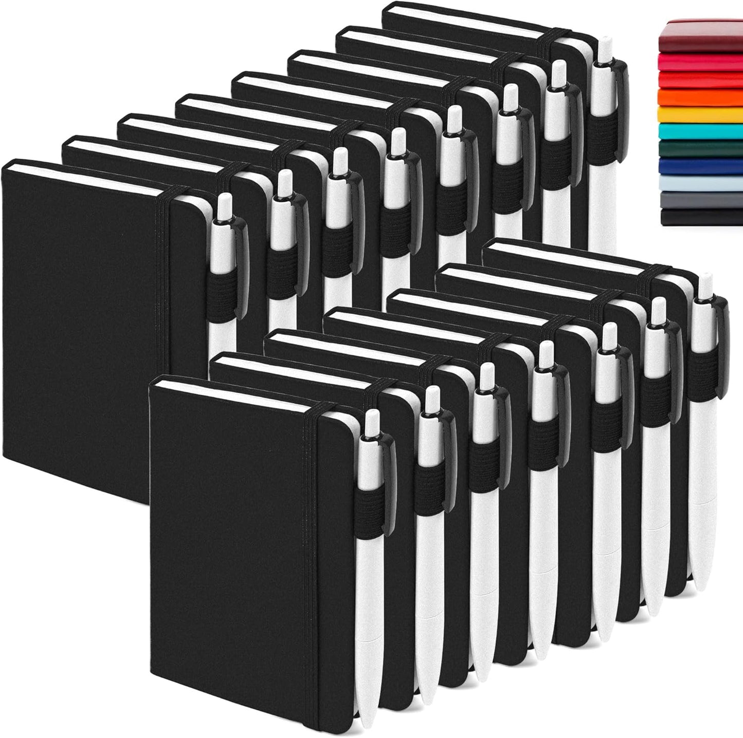 feela 15 Pack Pocket Small Notebooks Bulk, Mini Cute Notepads Hardcover College Ruled Lined Journals with Pen Holder for School Business Memos, with 15 Black Pens, 3.5”x 5.5”, A6, Black