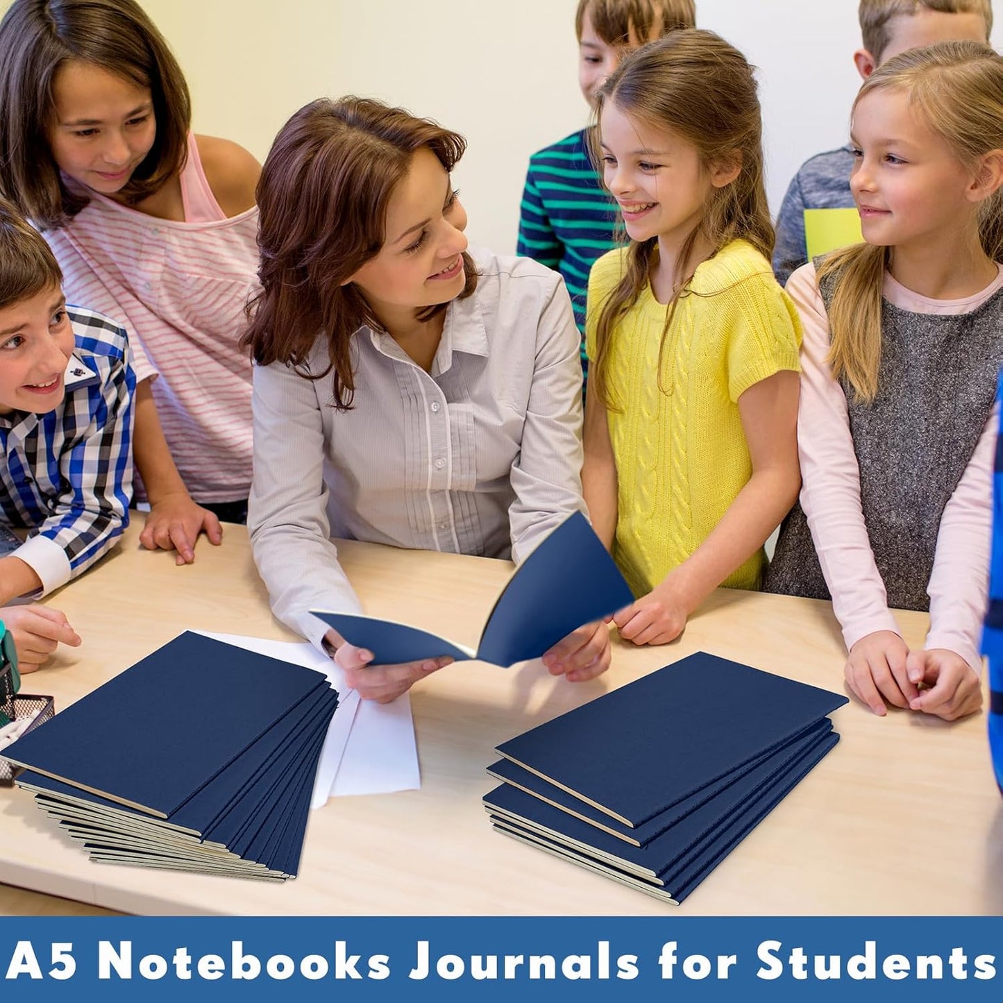 100 Pcs Kraft Notebook Journals 5.5 Inch x 8.3 Inch A5 Softcover Notebooks Bulk for Writing Sketch Office Notepad with 60 Pages 30 Sheets (Navy,Unlined)