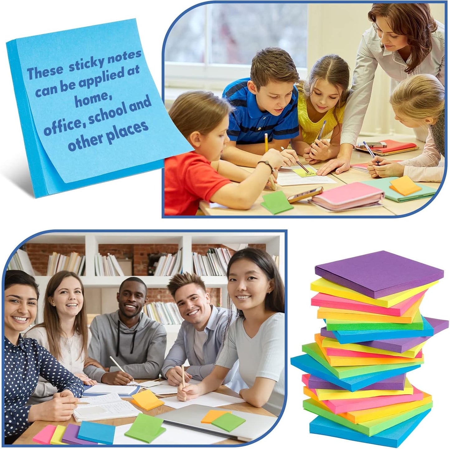 Leinuosen 102 Pack Sticky Notes 3 x 3 Inches Cute Sticky Notes Bright Colors Self Stick Pads Memo Easy to Post for Home Desk Office Notebook, Message Reminder, Stationary Supplies Office Supplies