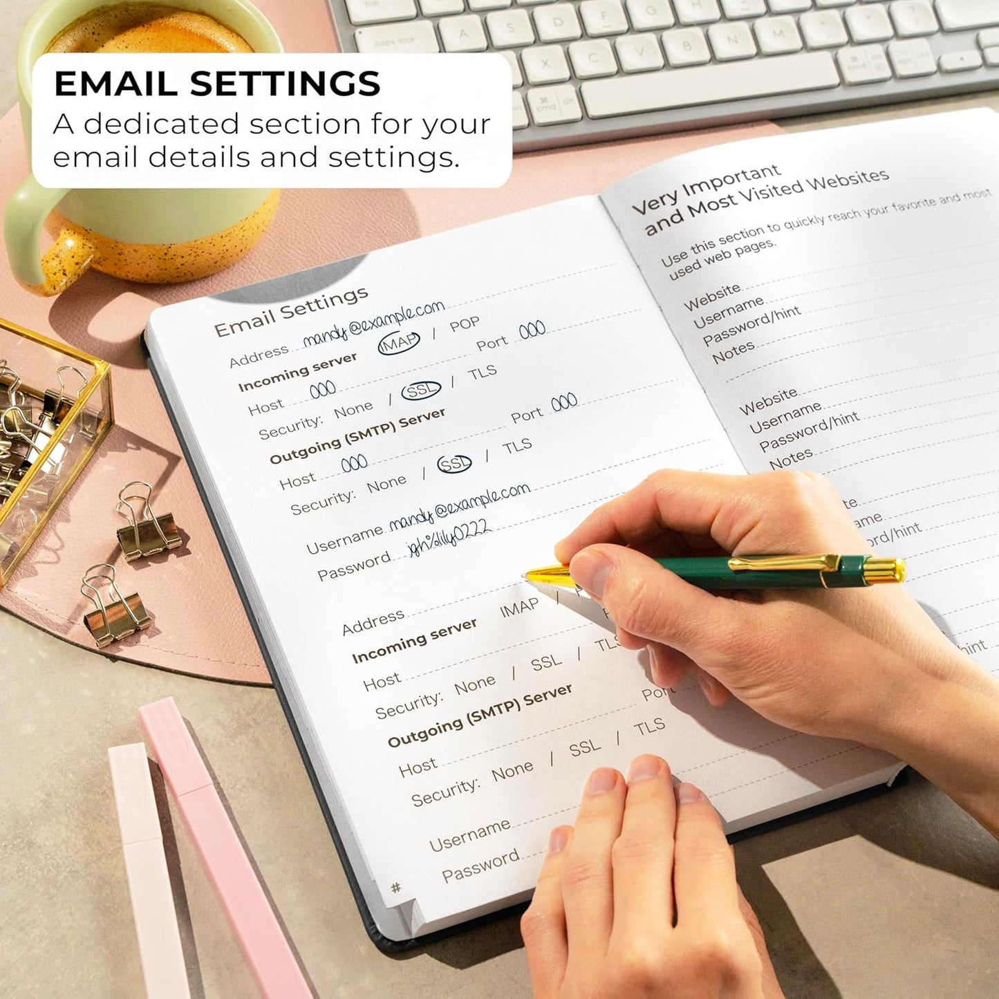 Clever Fox Password Book with alphabetical tabs. Internet Address Organizer Logbook. Large Password Keeper for Website Logins (Black)