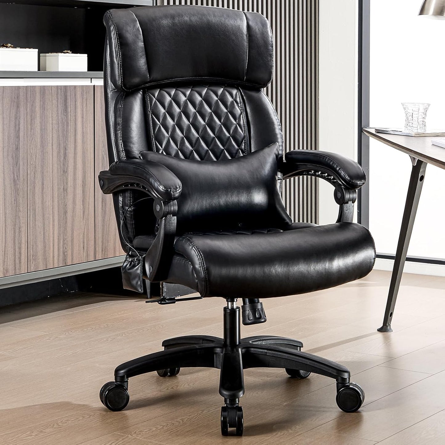 Lumbar Massage Office Chair, 500LBS Big and Tall Office Chair, Heavy Duty Ergonomic Executive Reclining Chair with High Back and Lumbar Support, Black