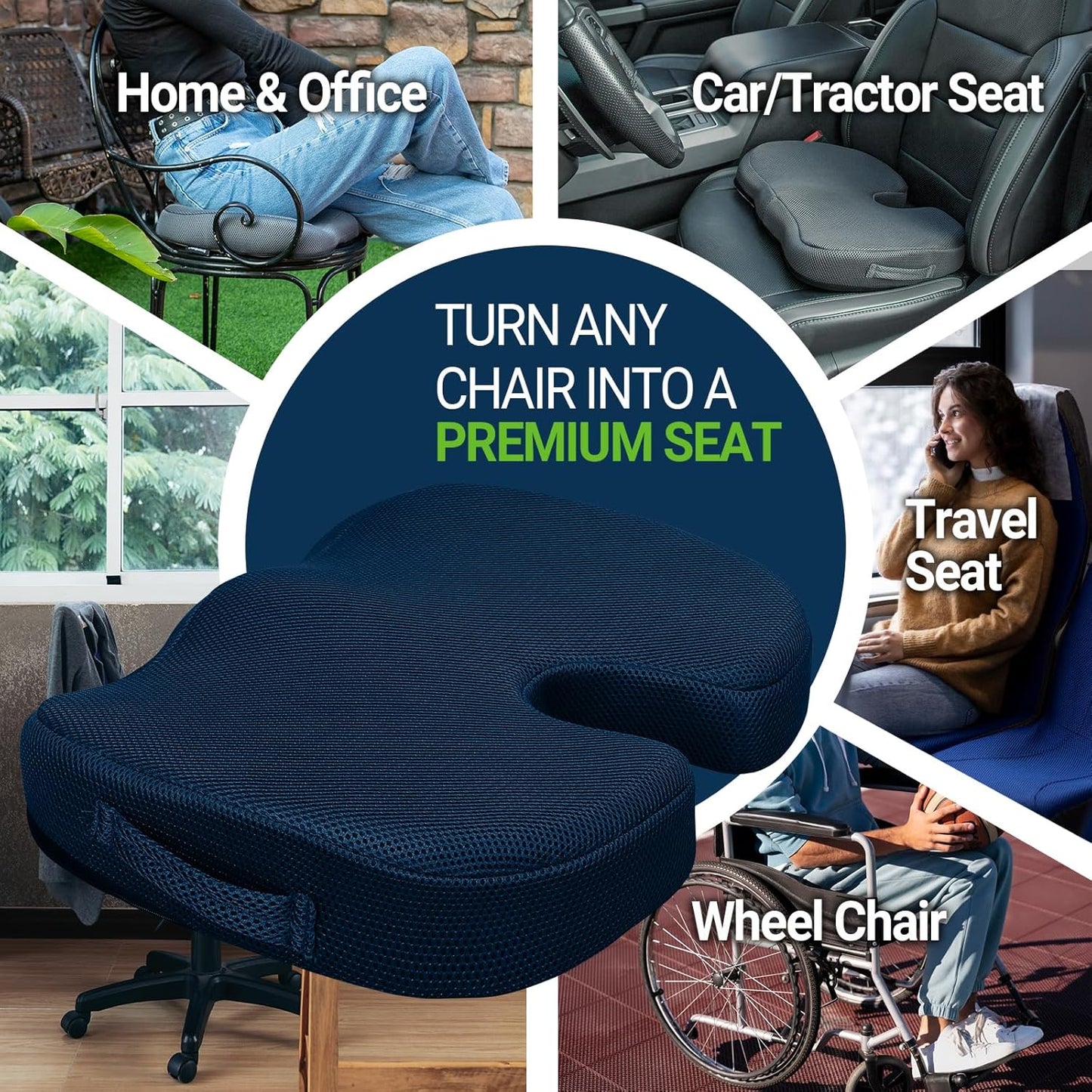 Gel Seat Cushion for Car Office - Memory Foam Pain Relief Chair Pillow Cushions - Tailbone Sciatica Coccyx Butt Lumbar Support Pad for Sitting Driving Traveling, Mesh, Blue