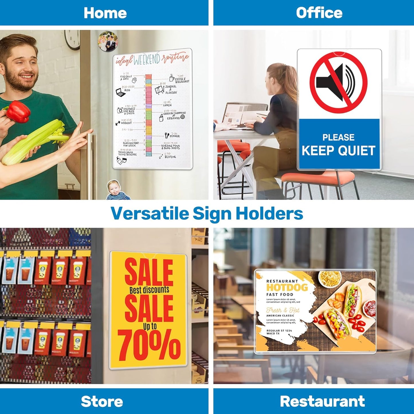 Magnetic Frames 11 x 17 Sign Holder Wall Mount 10 Pack, Rigid Clear Plastic Sign Holder with Magnet & Adhesive, Door Paper Holder for Refrigerator, Locker, Metal, Whiteboards, Windows