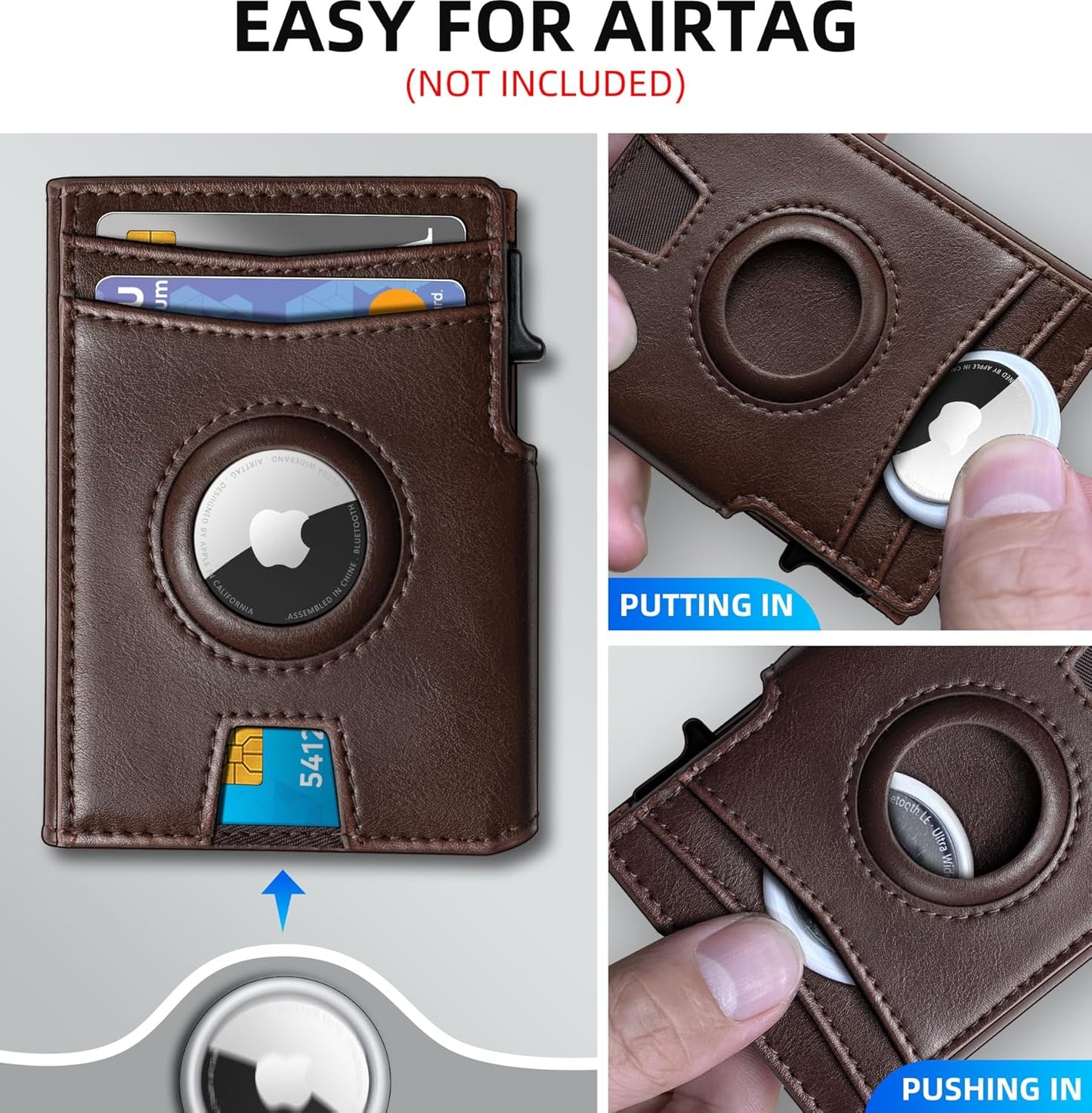 Airtag Wallet for Men,with Money Clip 10 Cards Metal Case Smart Slim Pop Up Credit Card Holder Flip with Magnetic Closure RFID Blocking wallet with Gift Box