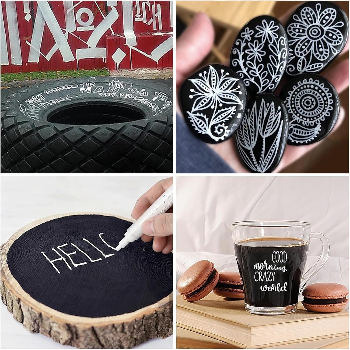 SFAIH White Paint Markers Pens - 4 Pack 0.7MM Fine Tip Acrylic White Permanent Markers for Adding Highlights on Rocks, Black Paper Sketching, DIY Canvas Art Details