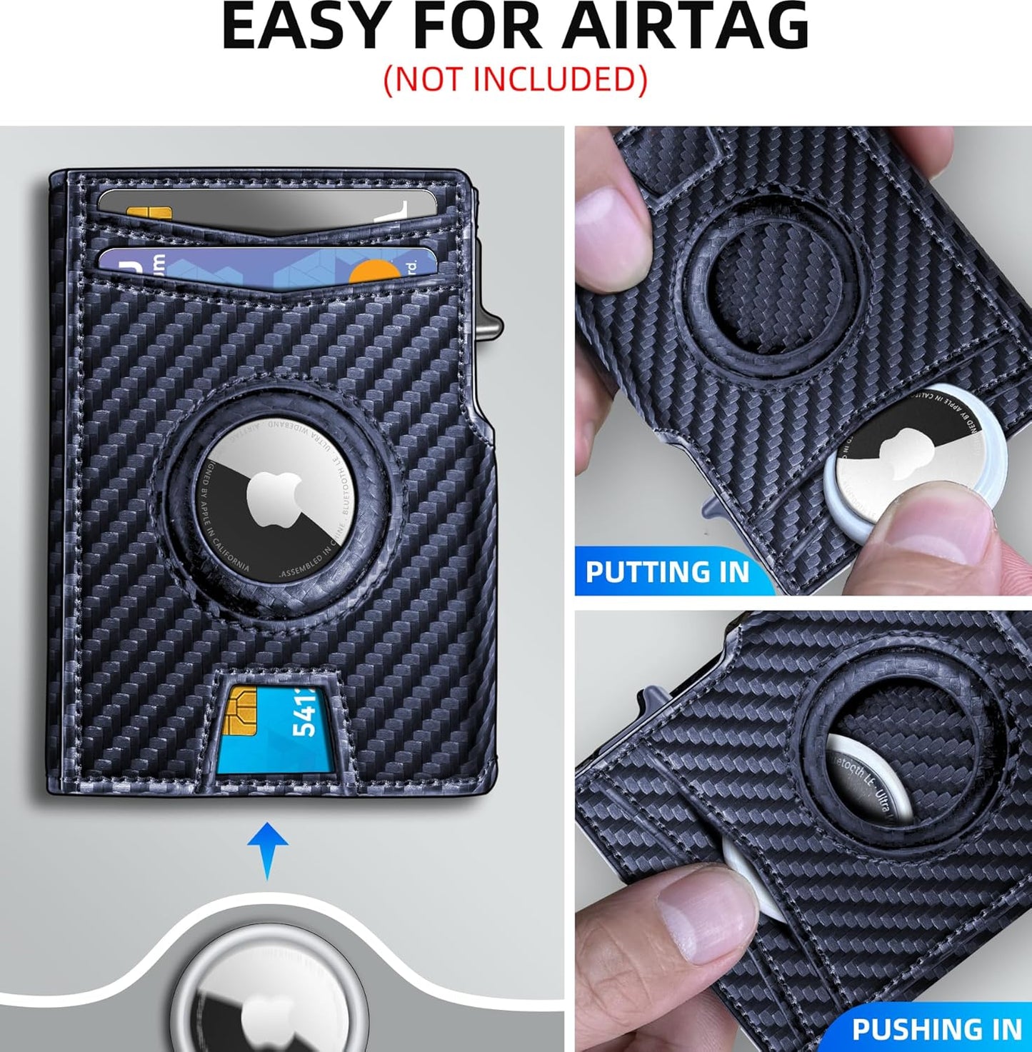 Airtag Wallet for Men,with Money Clip 10 Cards Metal Case Smart Slim Pop Up Credit Card Holder Flip with Magnetic Closure RFID Blocking wallet with Gift Box