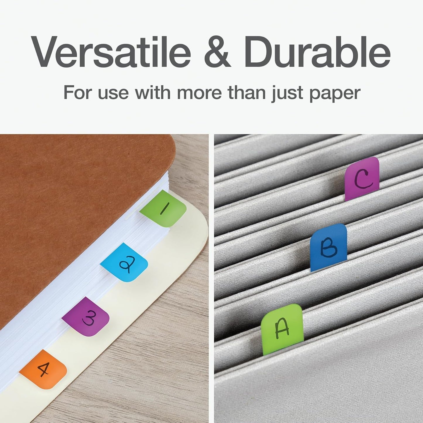 Redi-Tag Write-On Tabs, Permanent Adhesive Index Tabs, Tropical Colors: Purple, Green, Blue, Dark Blue, Orange, 1" x 7/16", 130 Pack (1009304)