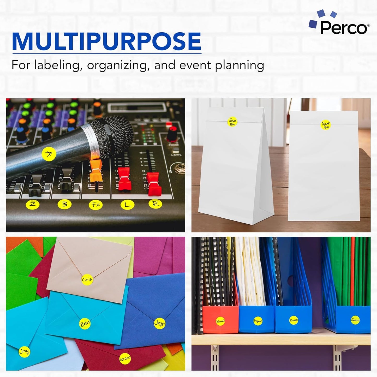 Perco Fluorescent Yellow 1-Inch Perforated Circle Dot Sticker Labels—10 Rolls, 10,000 Round Stickers — with Permanent Adhesive for Inventory Management, Color Coding, Garage Sales, Crafts—Made in USA