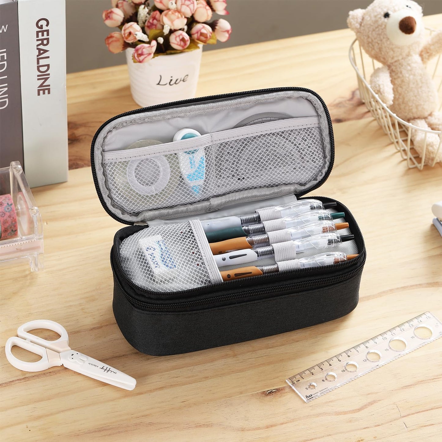 Dugio Large Pencil Case for Boys Teens Kids Pencil Bag with Zipper Pencil Pouch Aesthetic Pencil Pen Case Organizer for School Black