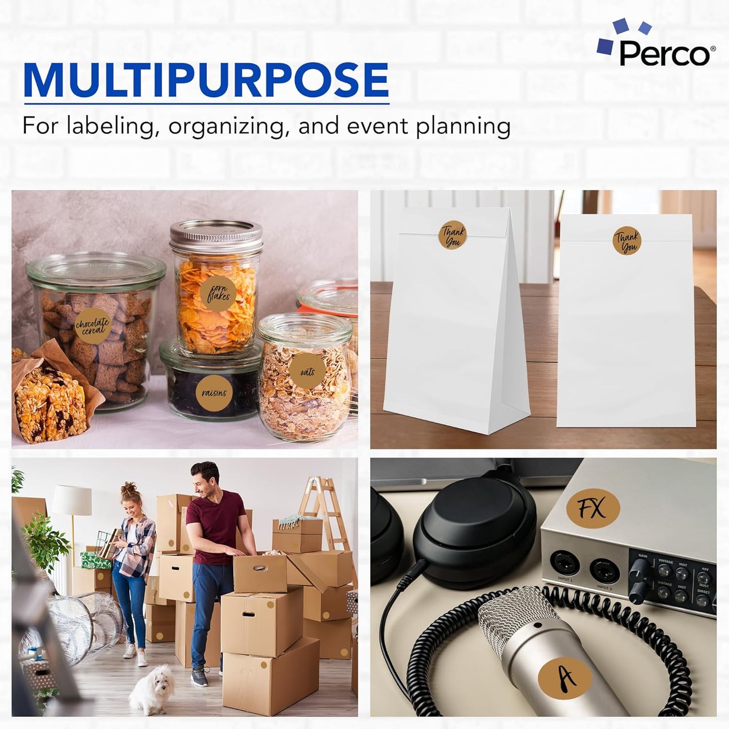 Perco Kraft Brown 2-Inch Round Circle Dot Sticker Labels with Strong and Permanent Adhesive - 500 Labels per Roll - Natural, Cardboard-Like Surface - Made in USA