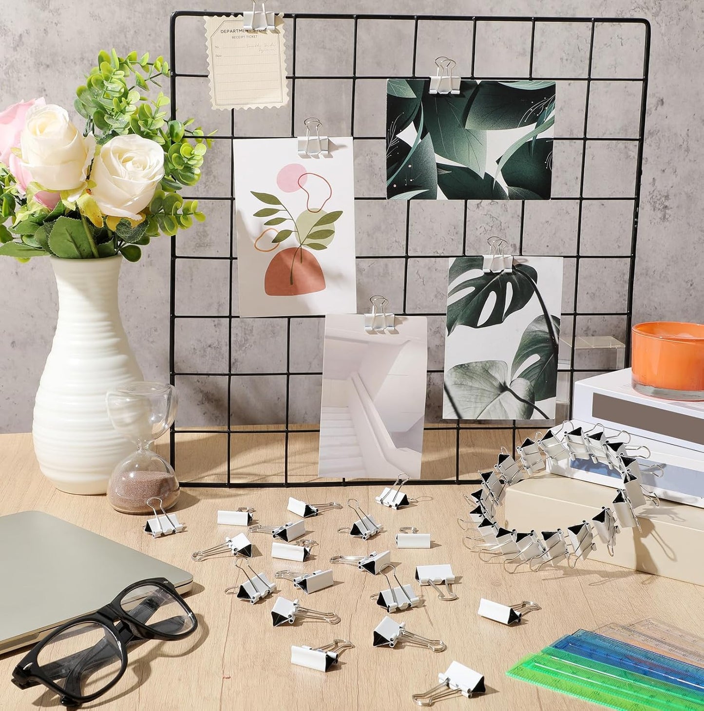 Jetec 100 Pcs 2in/51mm White Metal Binder Clips Bulk Medium Reusable Fold Back Binder Clips Paper Clamps Spring Steel Sturdy for Home School Office Supplies