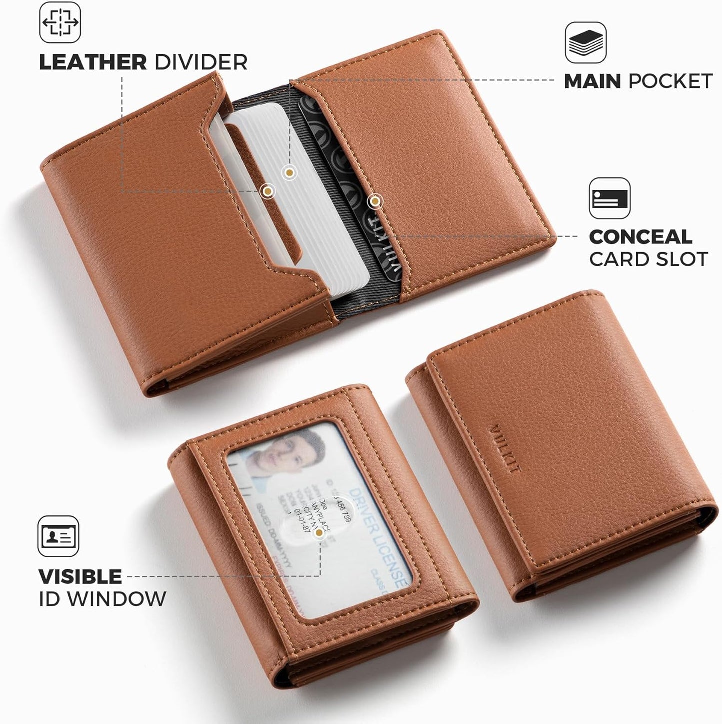 VULKIT Business Card Holder Premium Leather RFID Blocking Card Case With ID Window Magnetic Closure Holds Up to 40 Business Cards