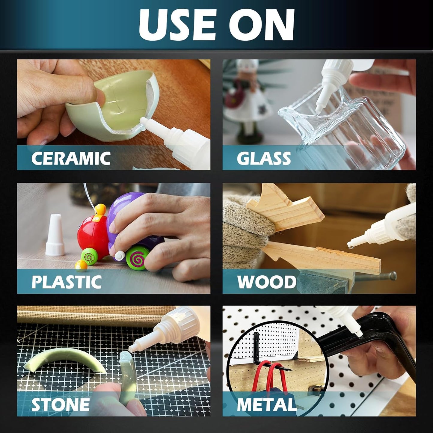 Super Glue Liquid, Instant Clear Cyanoacrylate Medium Thin Viscosity Adhesive, Food Safe CA Glue for Shoe Repair Leather Ceramic Plastic Glass Metal Wood Aquarium Porcelain Rubber Pottery Model Craft