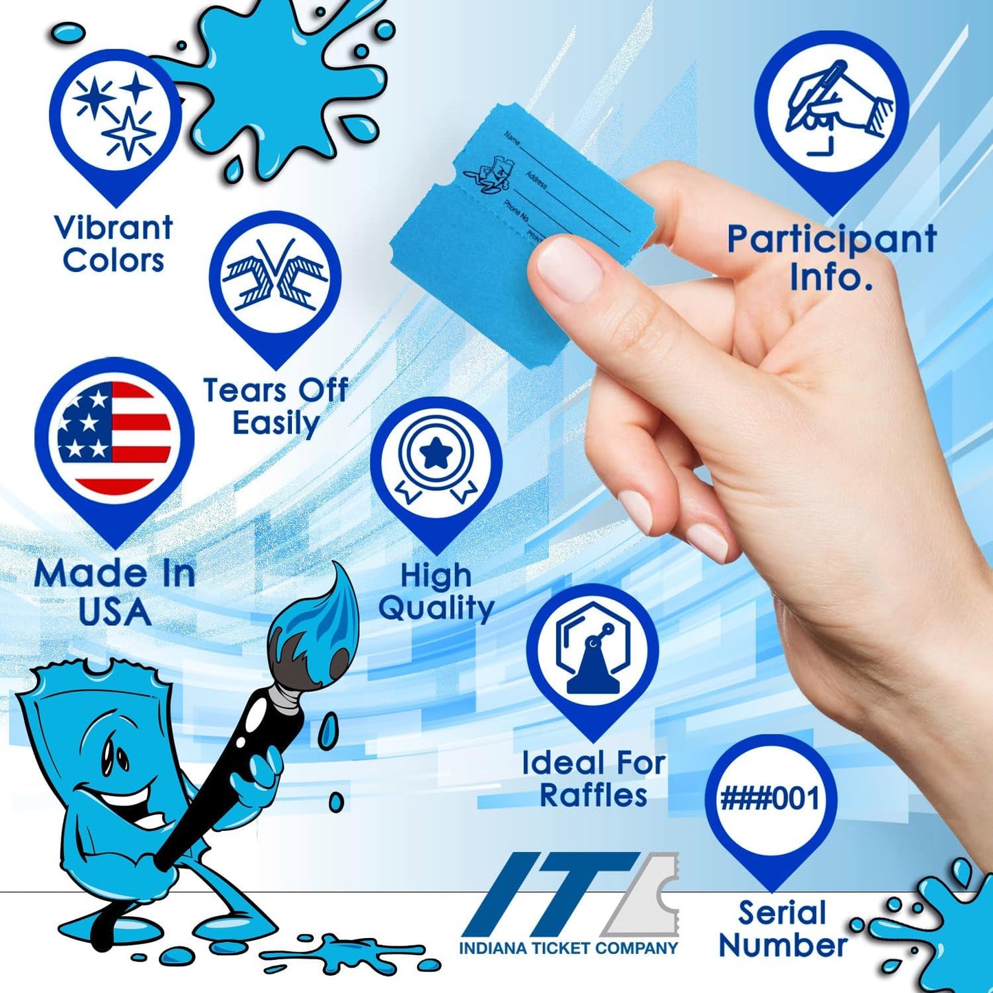 INDIANA TICKET CO. Double Roll Raffle Tickets, 8 Rolls of 1,000, 1 Roll Each Red, Blue, Orange, Purple, Green, White, Pink & Yellow, Tickets Events, Class Rewards, Fundraiser & Prizes(Pack of 8)