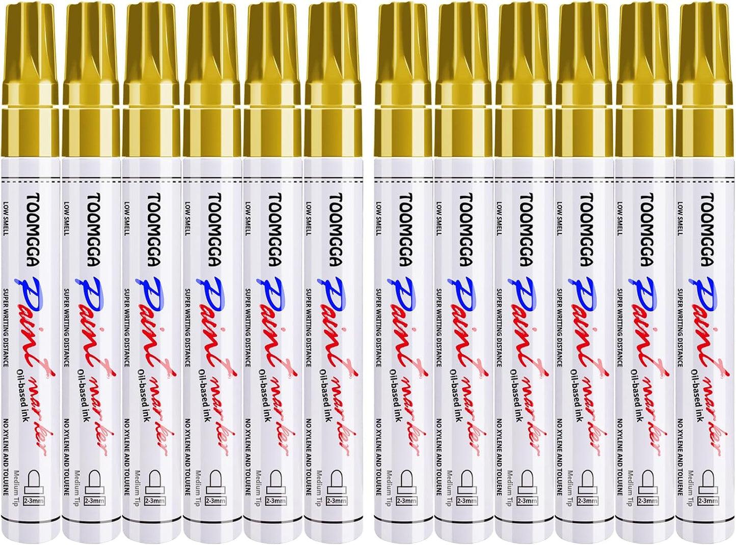 Gold Paint Pens Permanent Paint Markers 12 Pack Oil Based Markers, Quick Drying and Waterproof Marker Pen, Car Tire, Metal, Rock Painting, Wood, Ceramic, Plastic, Canvas, Mugs, Medium Tip