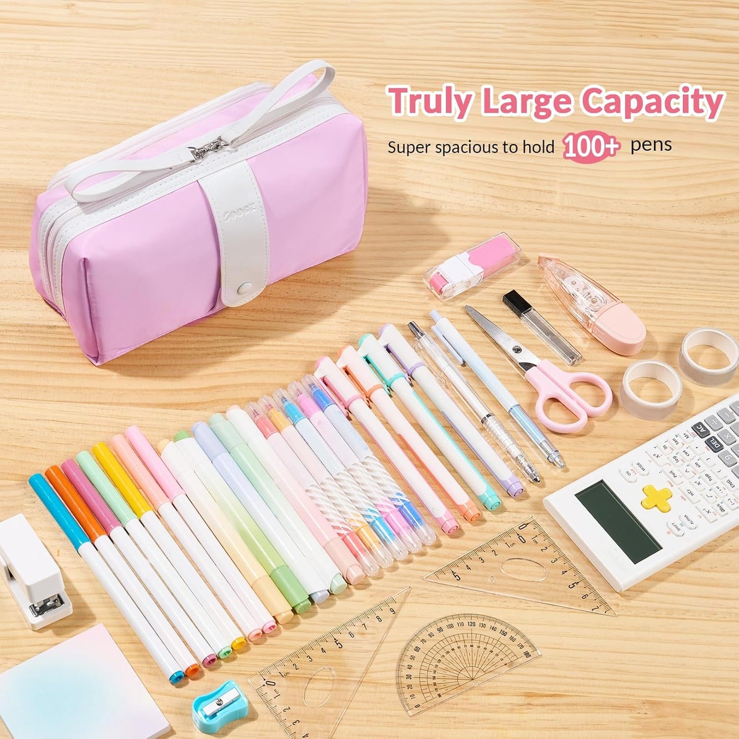 Sooez Big Capacity Pencil Case, Extra Large Pencil Pouch with Zipper Pocket, Wide Opening Pencil Bag, Portable Stationery Organizer, Cute Aesthetic School Office Supplies for Teens Girls, Purple