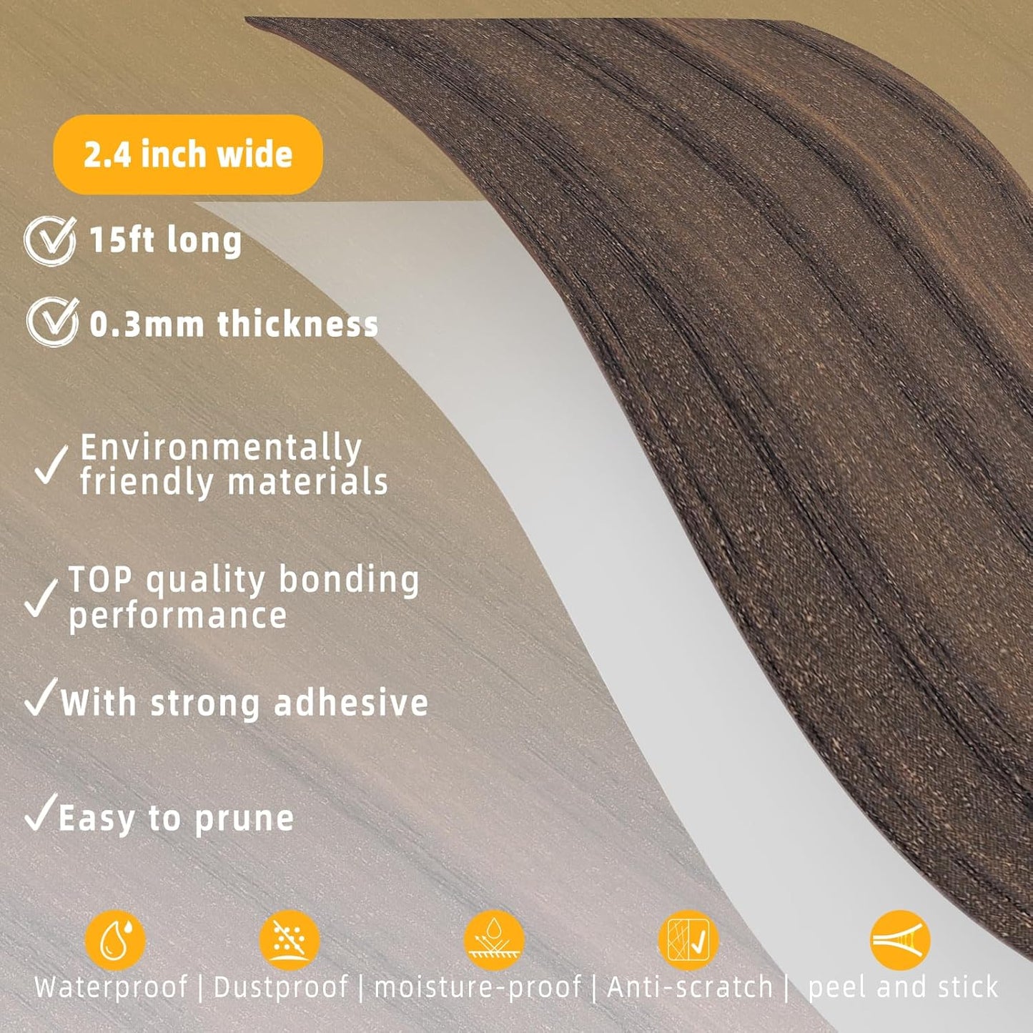 GSCIT Club Walnut Wallpaper, 2.4 inch X 15ft Self Adhesive Wood Grain Repair Tape Walnut Repair Patch for Tables, Chairs, Baseboards, Doors, Windows, Floors, Handicraft DIY.