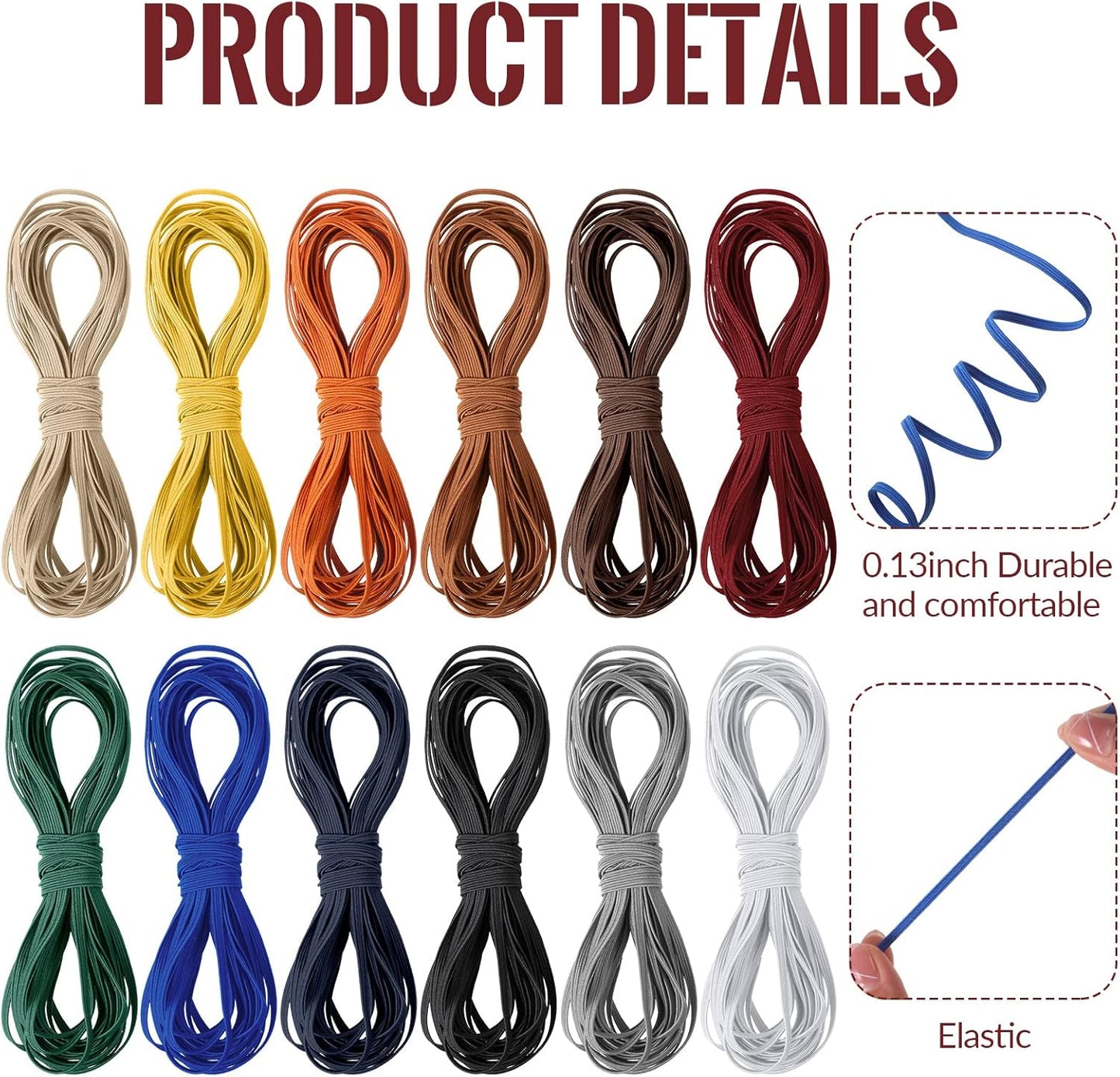 WILLBOND 12 Rolls Colorful Elastic Band Folding Elastic Cord Heavy Duty Stretch Band Knitted Flat Band for Sewing Crafts DIY Comforter Cuffs(1/8 Inch X 106 Yard,Retro Colors)