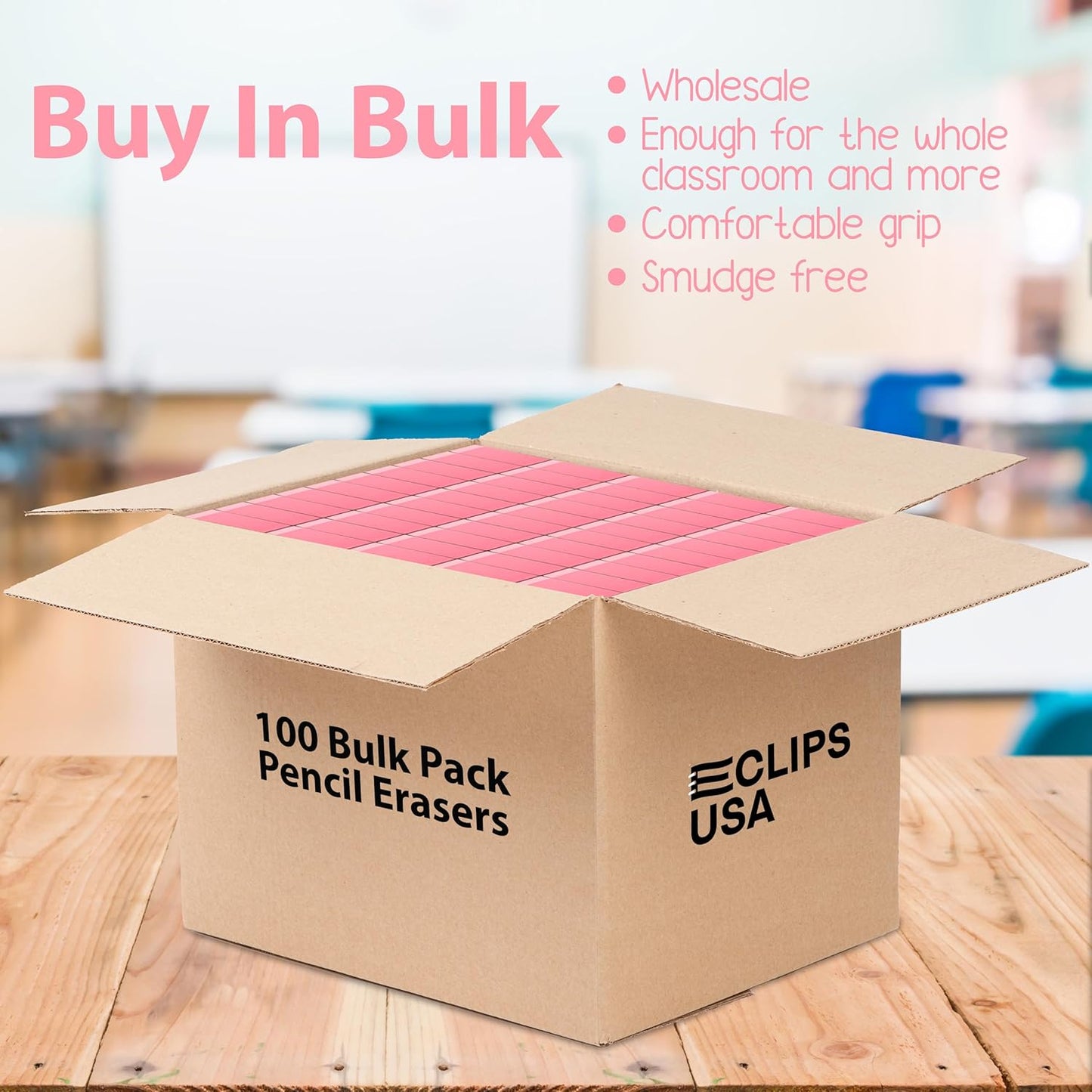 Erasers Bulk, 100 Pink Erasers for School, School Supplies for Kids