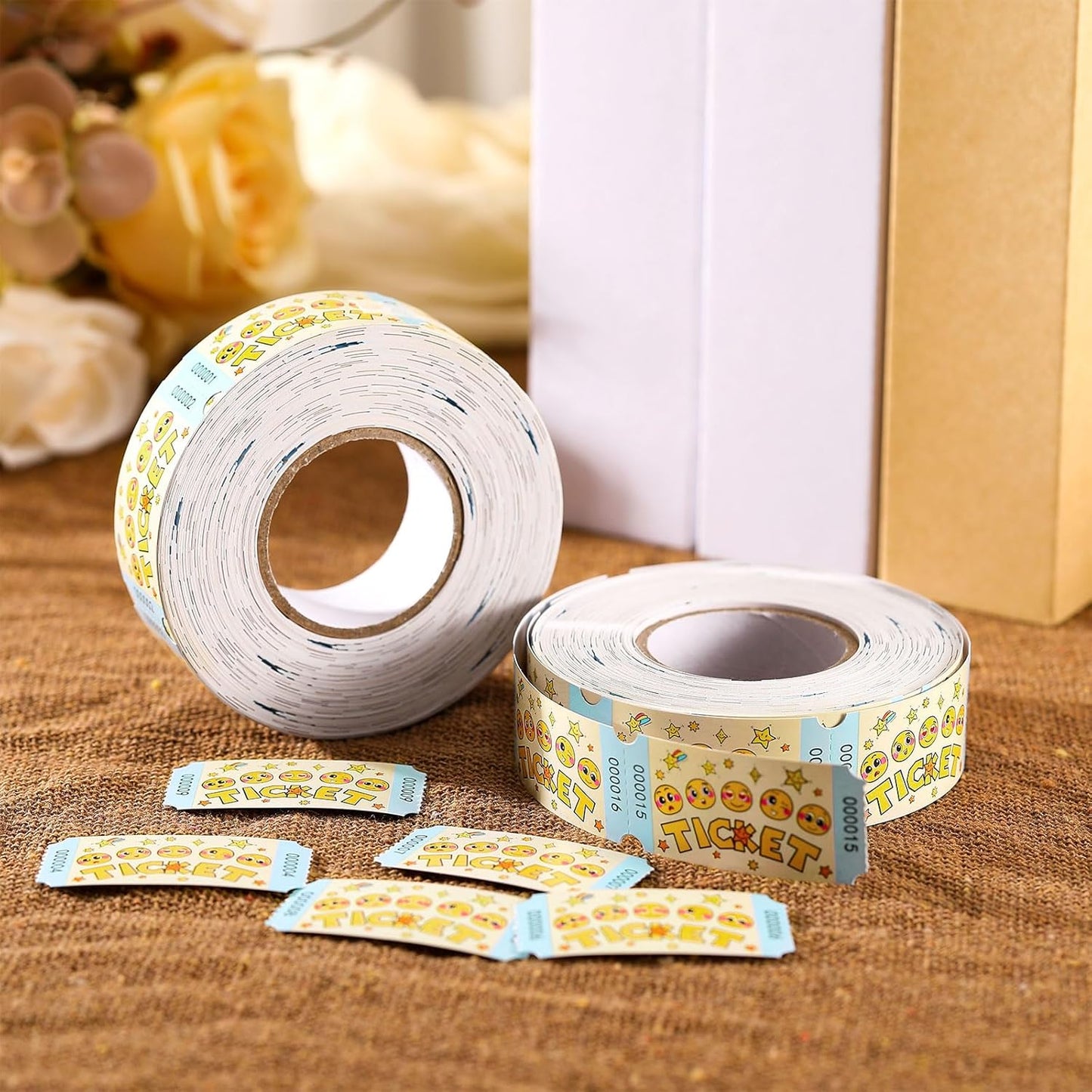 TaoBary 2 Rolls 1000 Pcs Raffle Tickets Single Roll Cartoon Smile Face Raffle Tickets for Events Wedding and Parties (Cartoon)