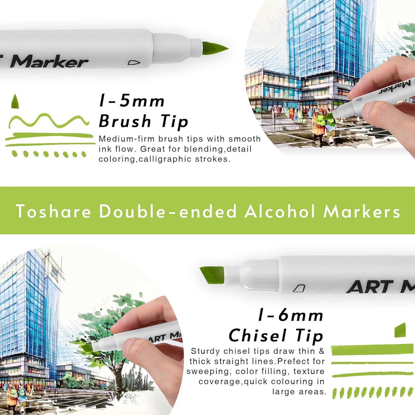 120 Colors Alcohol Markers Set - Double Tip Art Markers Alcohol Based Marker Brush&Chisel Nib Blender Art Pens Permanent Sketch Marker for Kids Adults Coloring and Artist Illustration