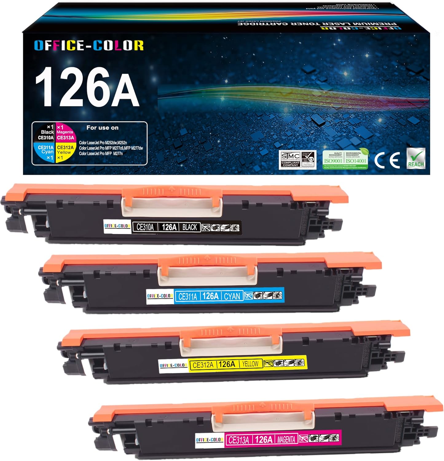 OFFICE-COLOR Replacement for HP 126A Toner Cartridges Set Works with HP Laserjet Pro 100 Color MFP M175nw,CP1025nw,cp1025,M275 Printer Toner (Black,Cyan,Magenta,Yellow 4-Pack )