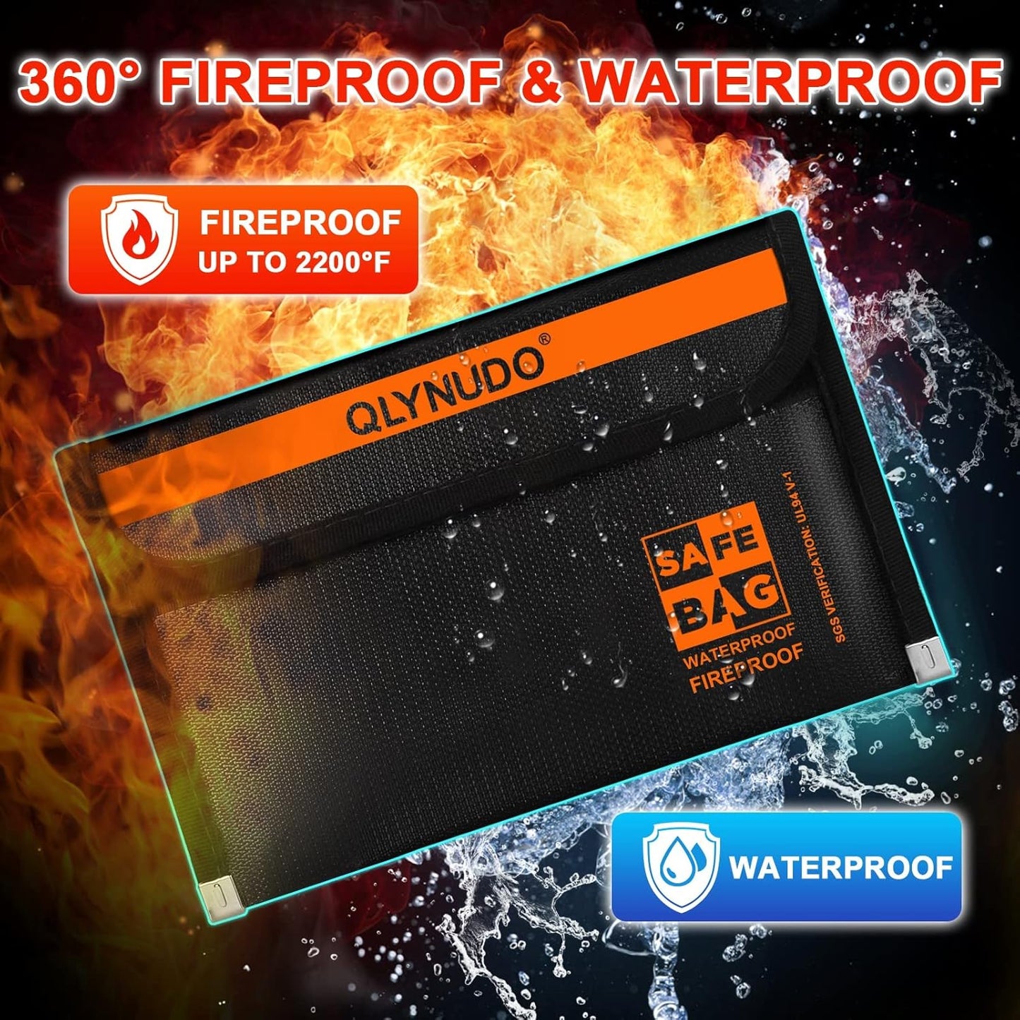 Portable Fireproof Money Envelopes for Cash and Document (8x5", Inside/External Size), 2-Pack Fireproof Money Bag with Waterproof Zipper, Large and Small Pouch Set, 3-Layers of Fireproof Material