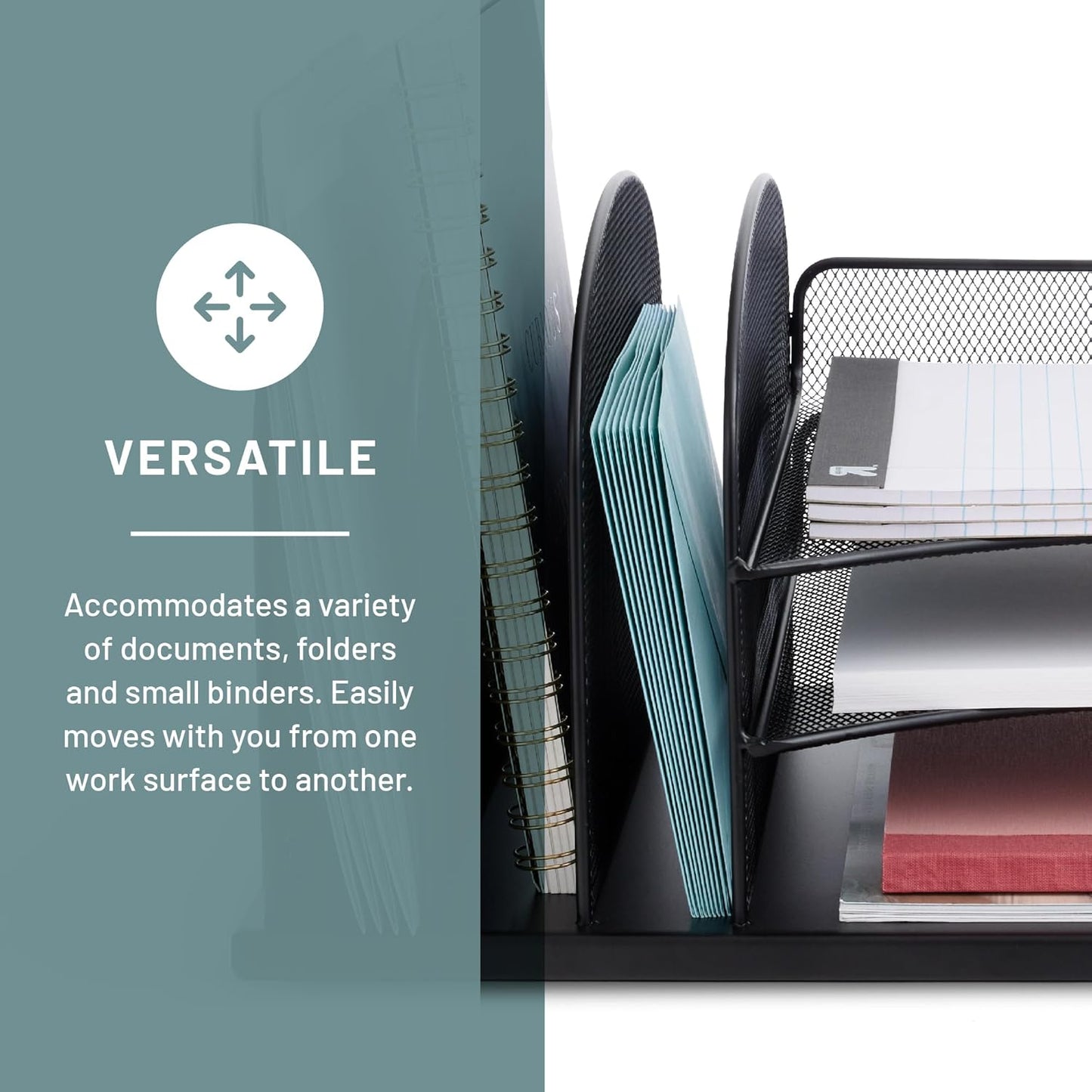 Safco Onyx Desk Organizer, 3 Vertical Compartments and 3 Trays, Office and Classroom Mailbox , Paper and Mail Sorter, Steel Mesh, Black