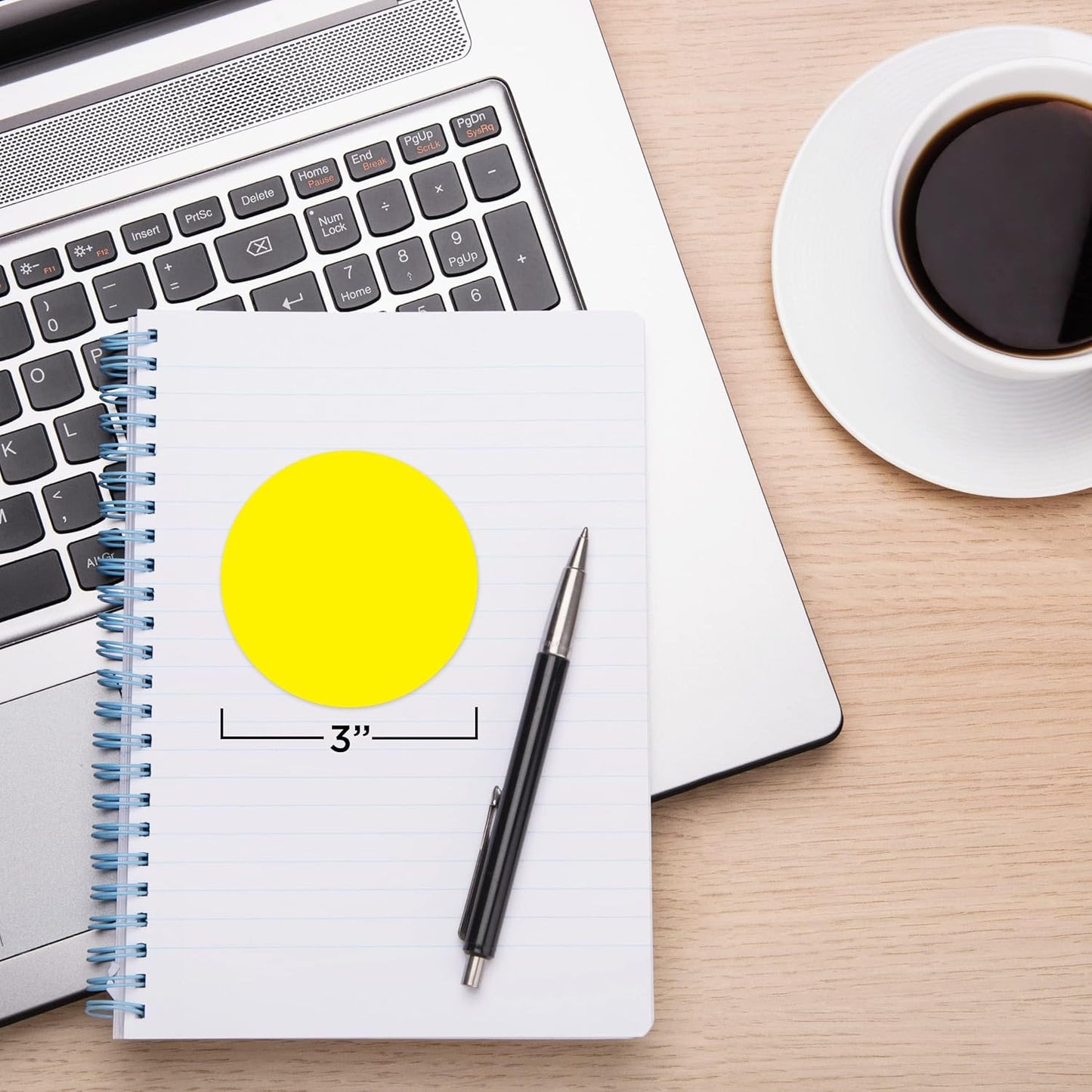 ChromaLabel 3 Inch Circle Sticker Labels, Easy to Write On Round Colored Stickers, Permanent Adhesive Labels, 500 Sticky Dots per Roll, Yellow Dot Stickers - Case of 5