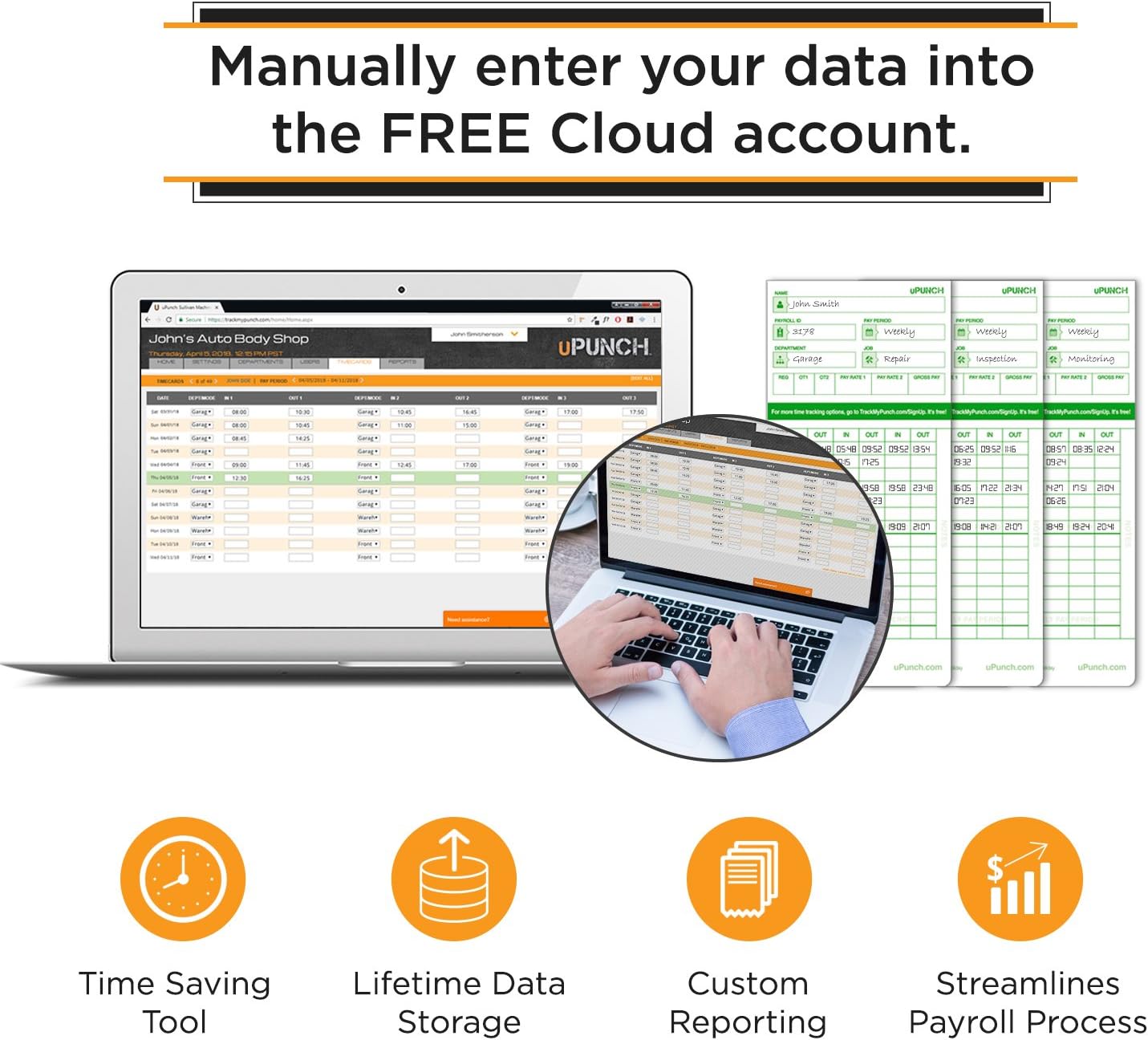 uPunch HN3500 Advanced Time Clock Bundle for Small Business: Complete Employee Time Tracking System with 100 Time Cards, 2 Racks, 2 Ribbons, and 6 Keys